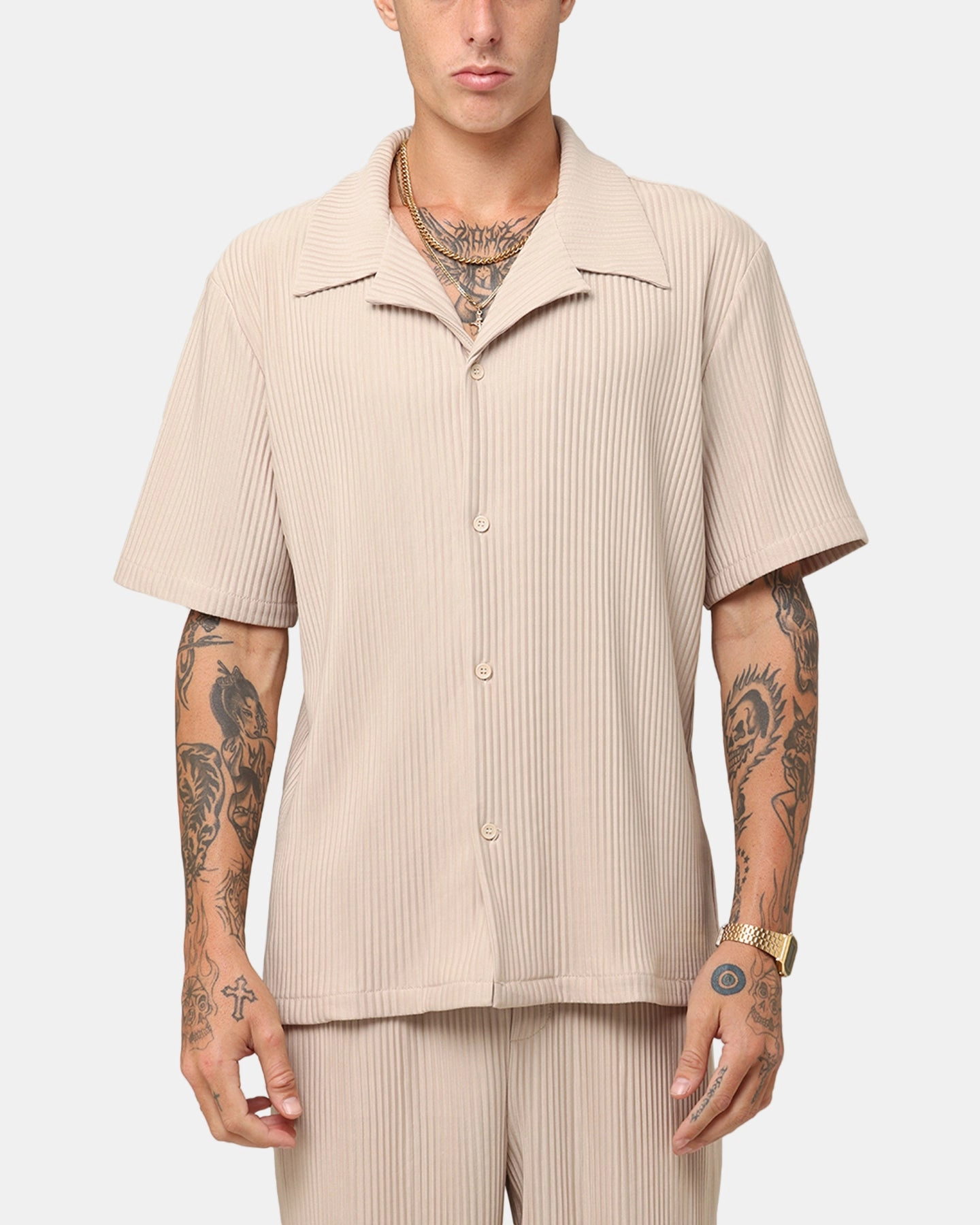 Button front XXIII Pleated Button Up Shirt Tan