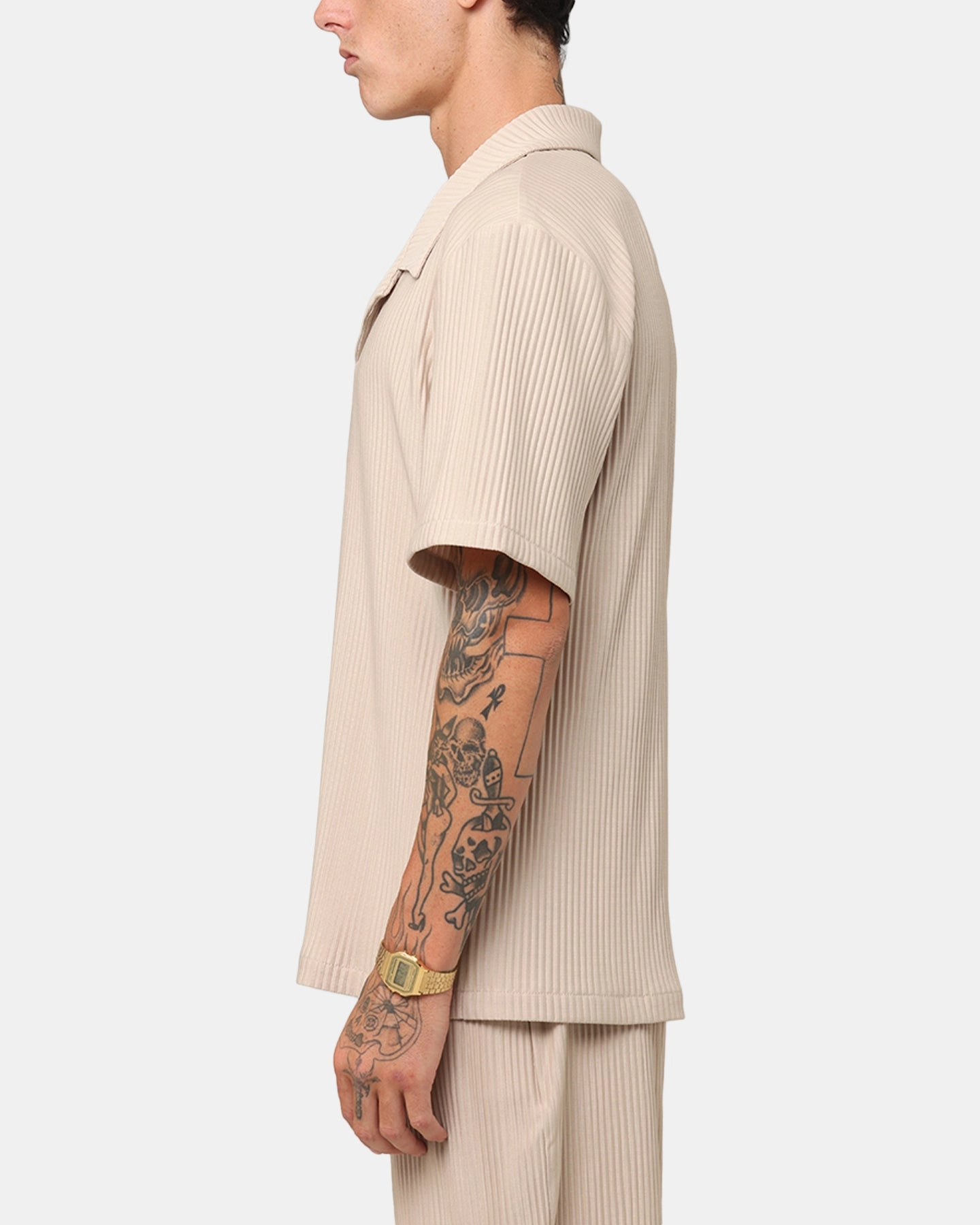 High Street Fashion Winter Retreat XXIII Pleated Button Up Shirt Tan