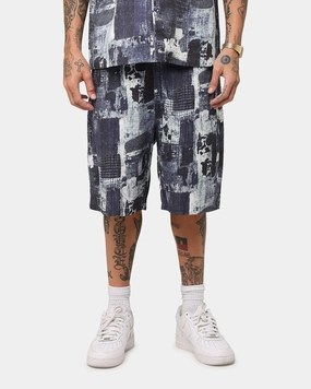 XXIII Printed Denim Patch Jorts Blue Workout Ready Design