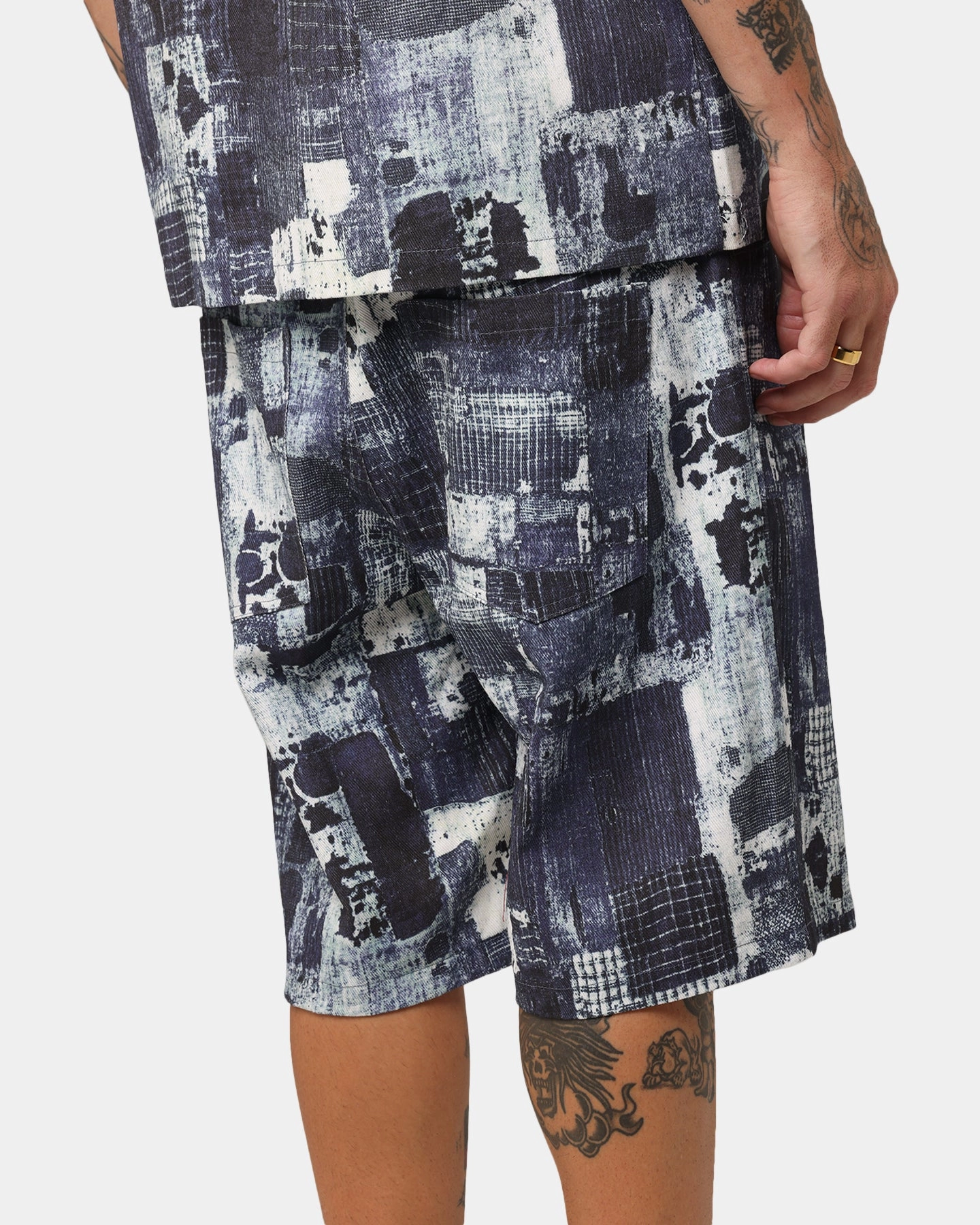 Hypoallergenic Textile XXIII Printed Denim Patch Jorts Blue