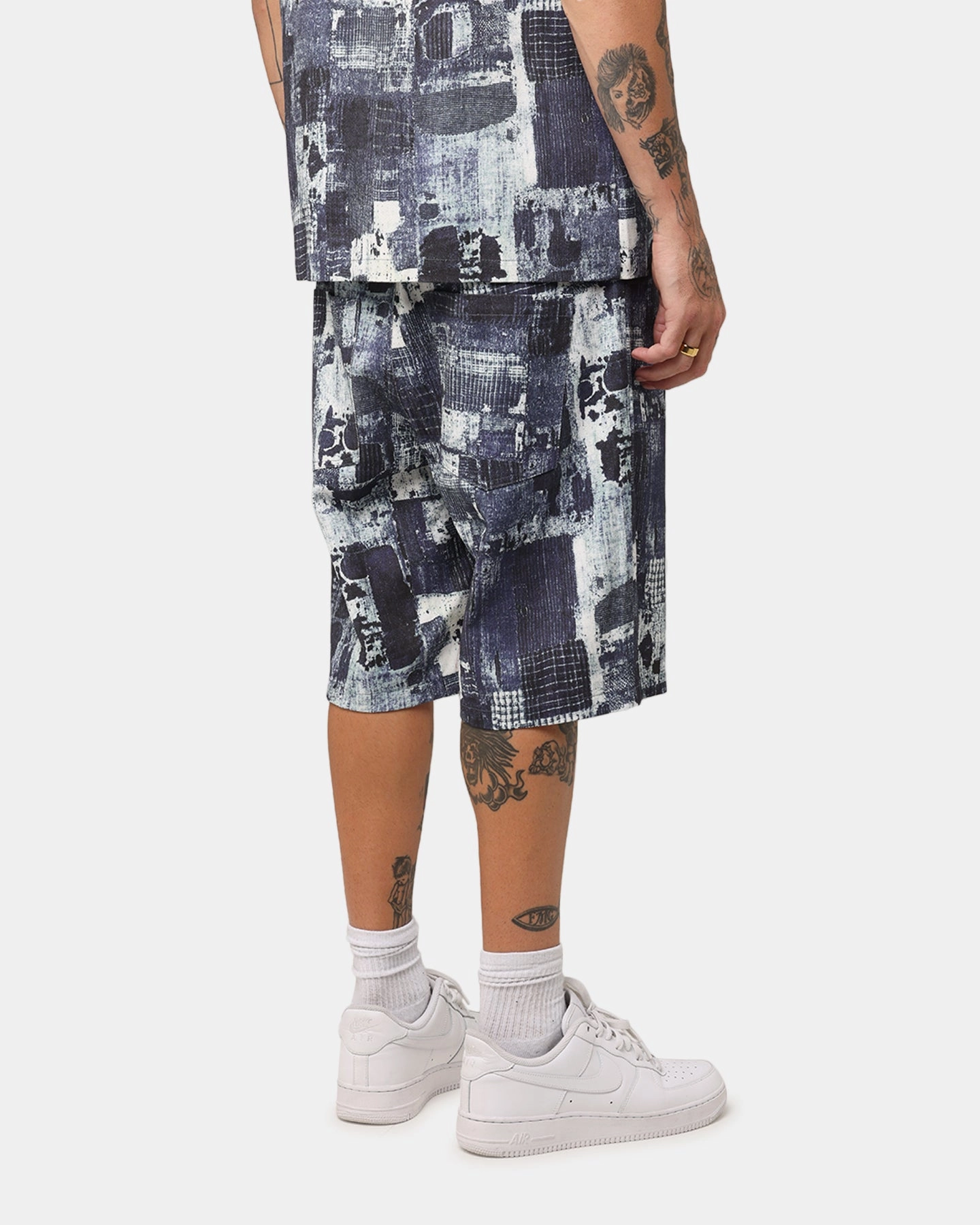 XXIII Printed Denim Patch Jorts Blue Tailored Fit