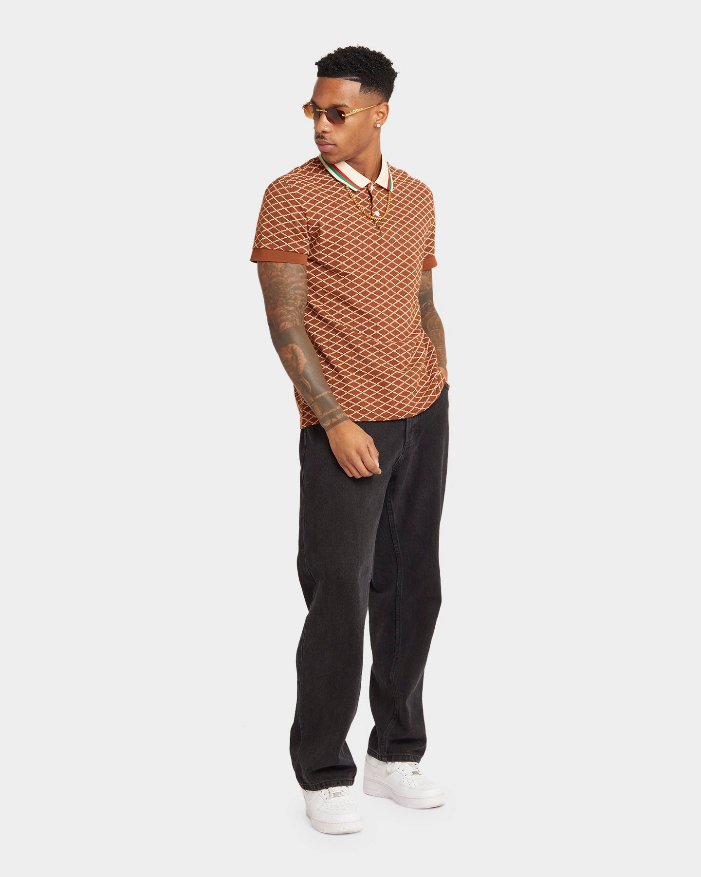 Classic Neckline Bamboo Fiber Blend XXIII Printed Polo Brown