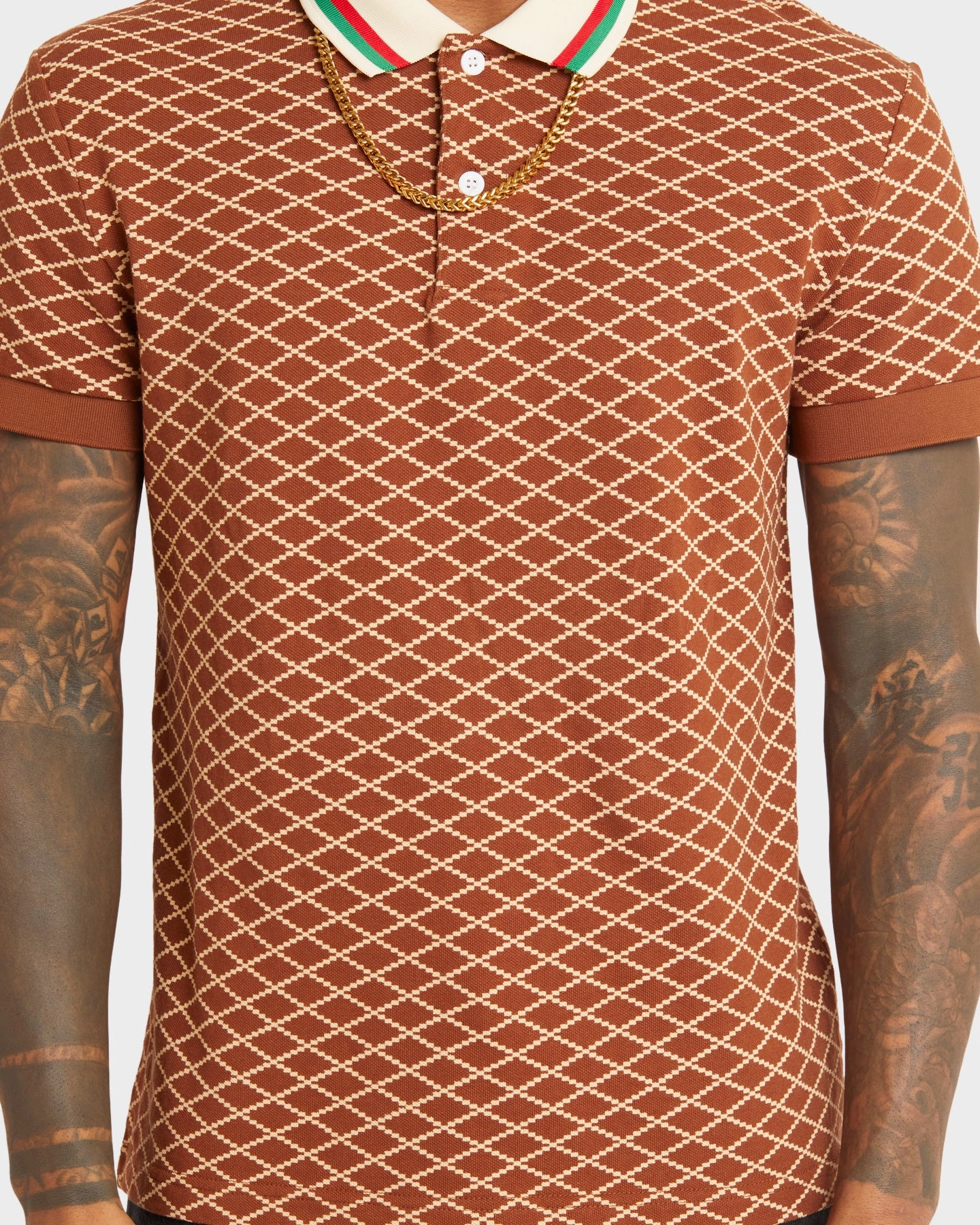 XXIII Printed Polo Brown Breathable mesh LowMaintenance Fabric