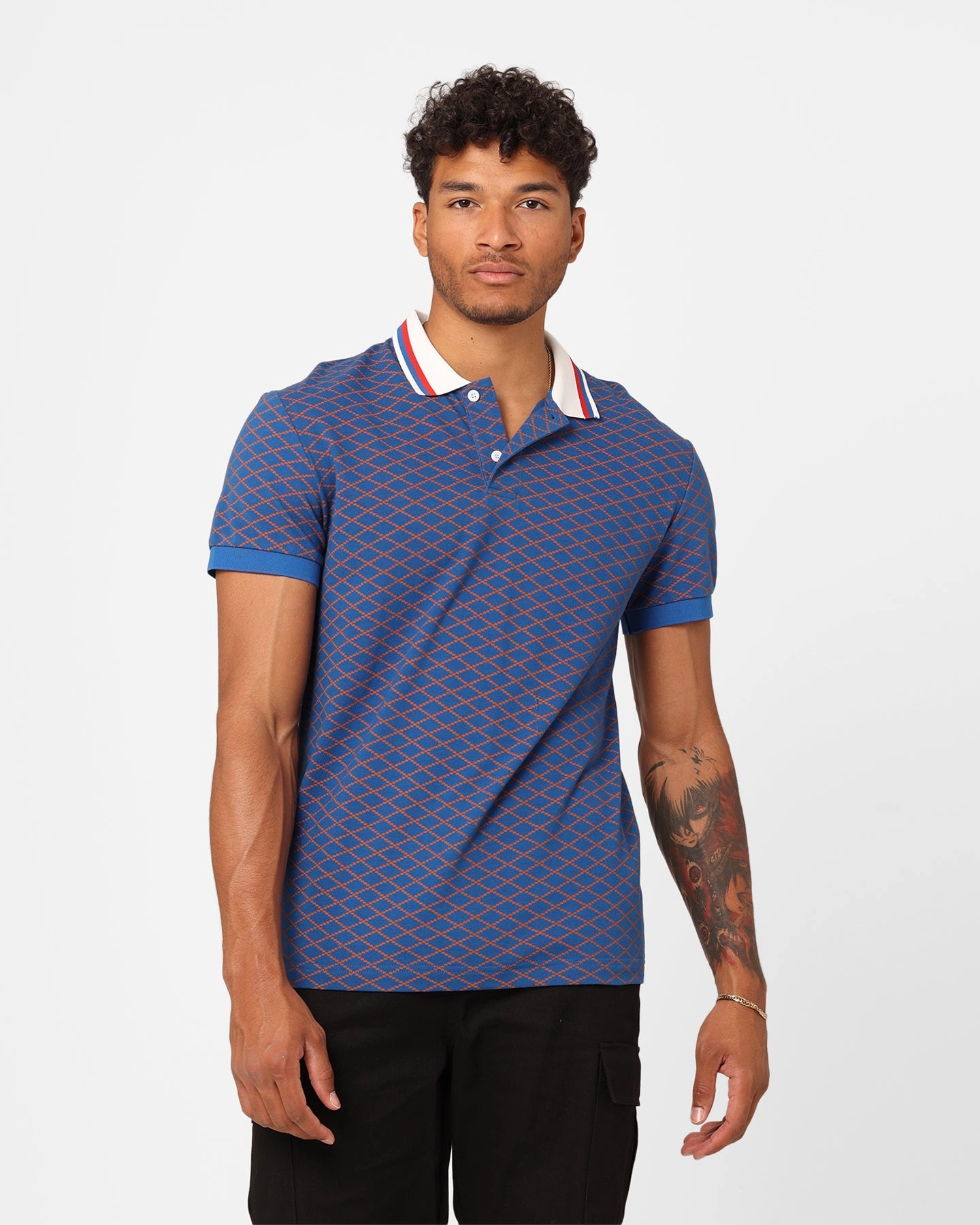 XXIII Printed Polo Shirt Blue/Brown Streetwear Edge Matte Surface Texture