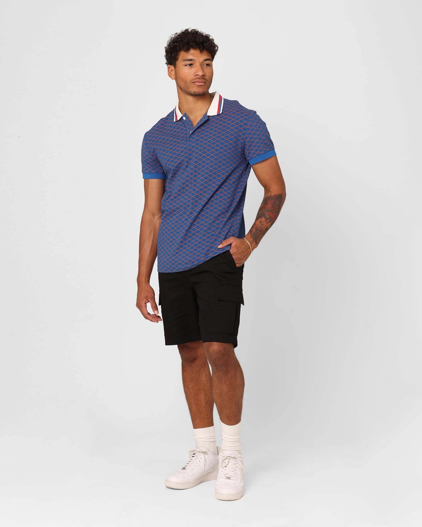 TwoTone Fabric Blend Yarn Dyed Collar XXIII Printed Polo Shirt Blue/Brown