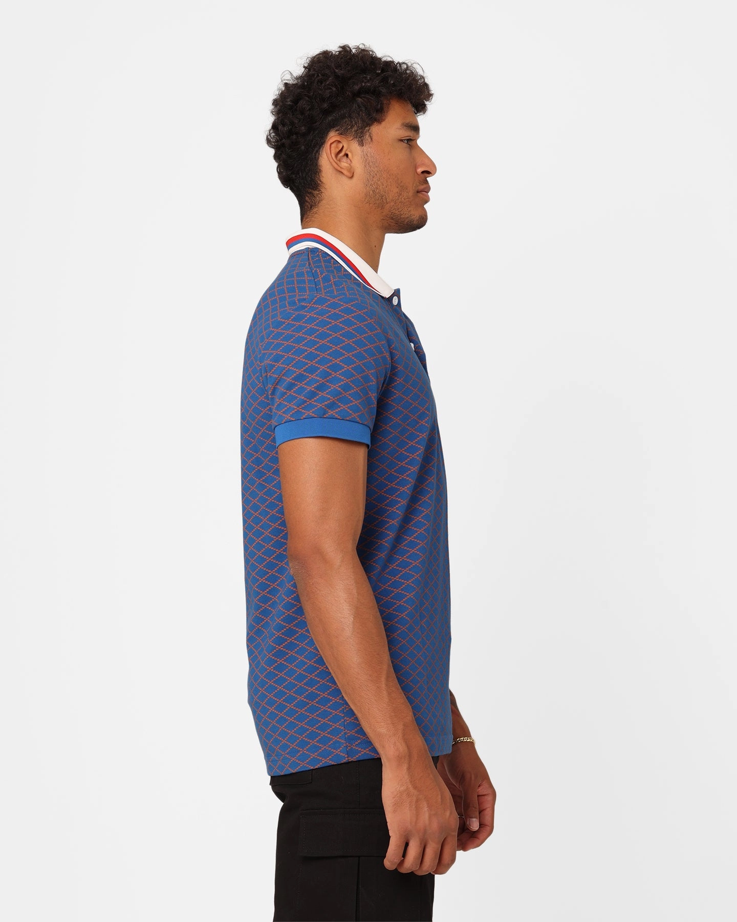 XXIII Printed Polo Shirt Blue/Brown Button-Down Collar