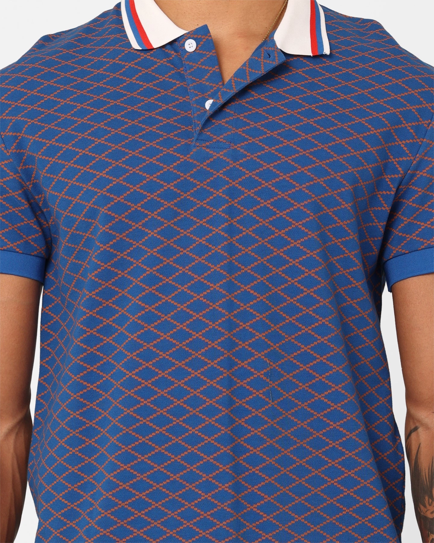 XXIII Printed Polo Shirt Blue/Brown Layering Piece UV Protection Blend