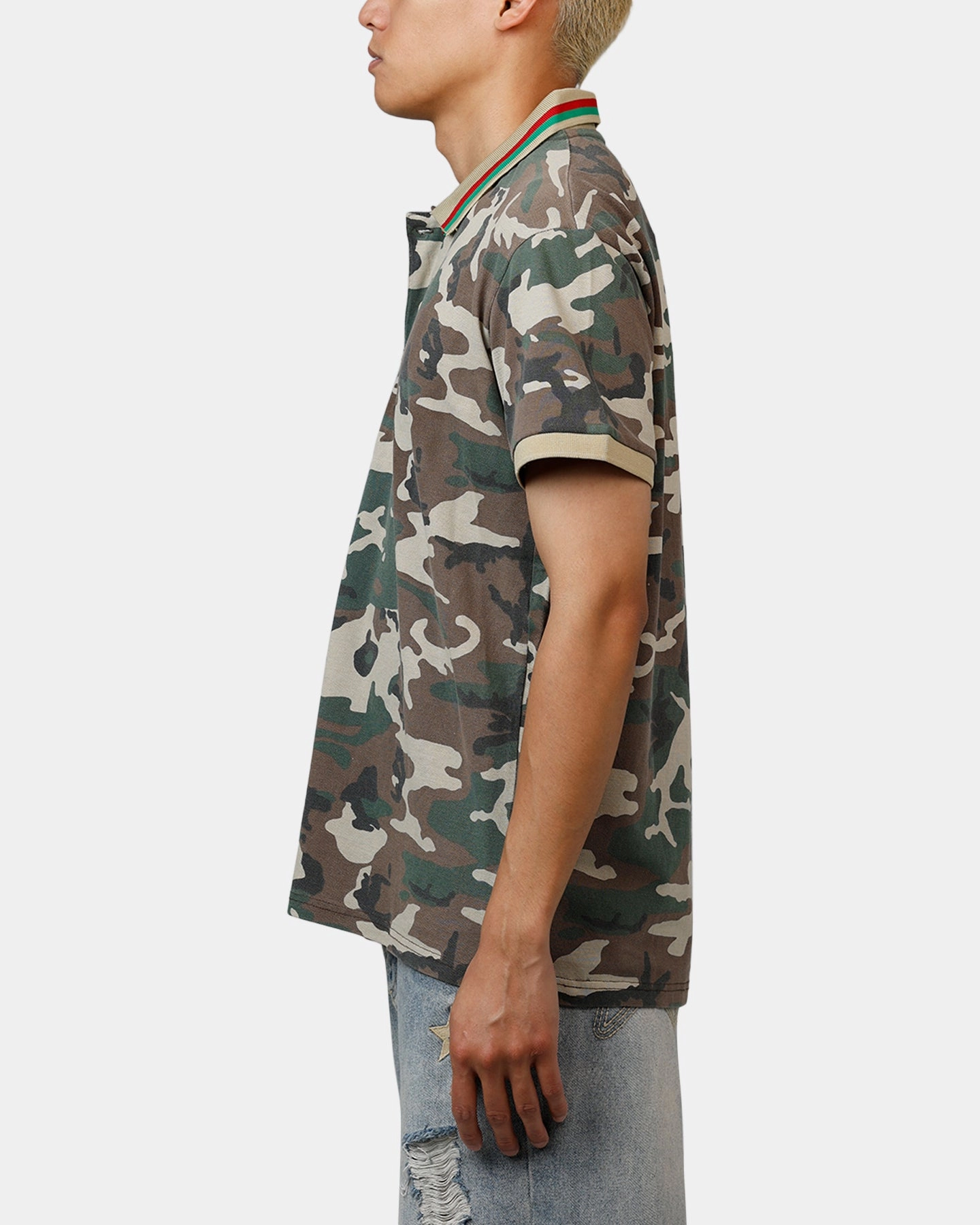 XXIII Printed Polo Shirt Washed Camo Flatlock stitching Breathable Cotton