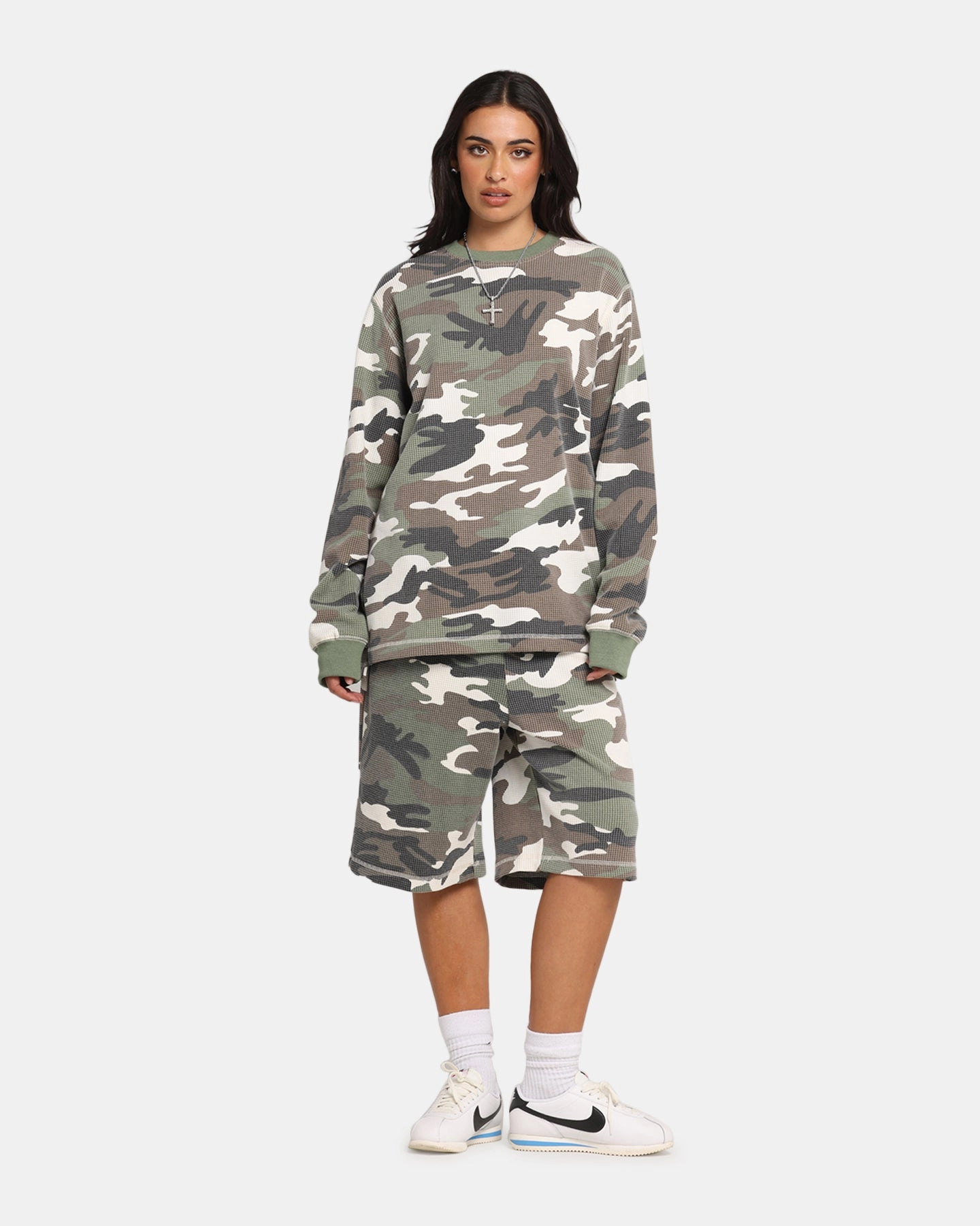 XXIII Printed Thermal Long Sleeve T-Shirt Camo Geometric Print