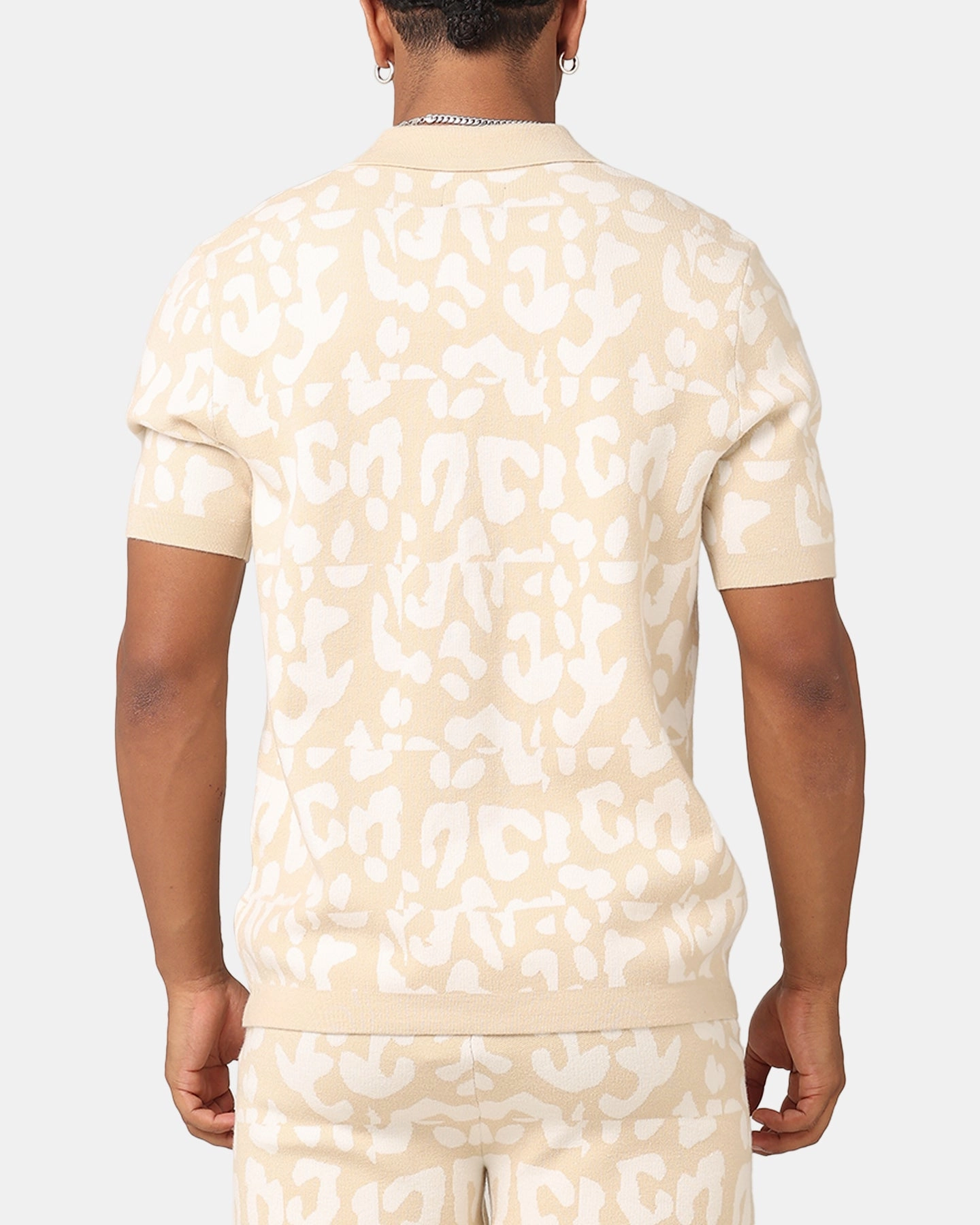 XXIII Puzzle Knit Button Up Shirt Beige/Off White Holiday Style