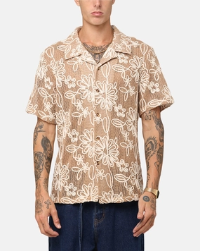 Versatile use XXIII Resort Knit Button Up Shirt Tan/Cream