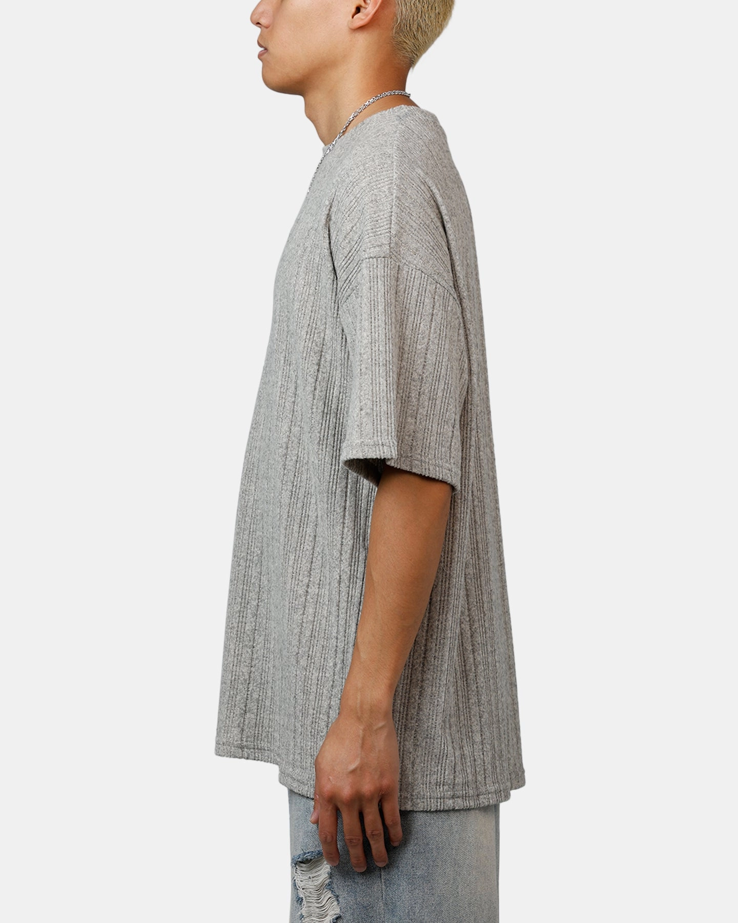 Job Interview Stylish Look XXIII Rib Knit T-Shirt Grey Marle