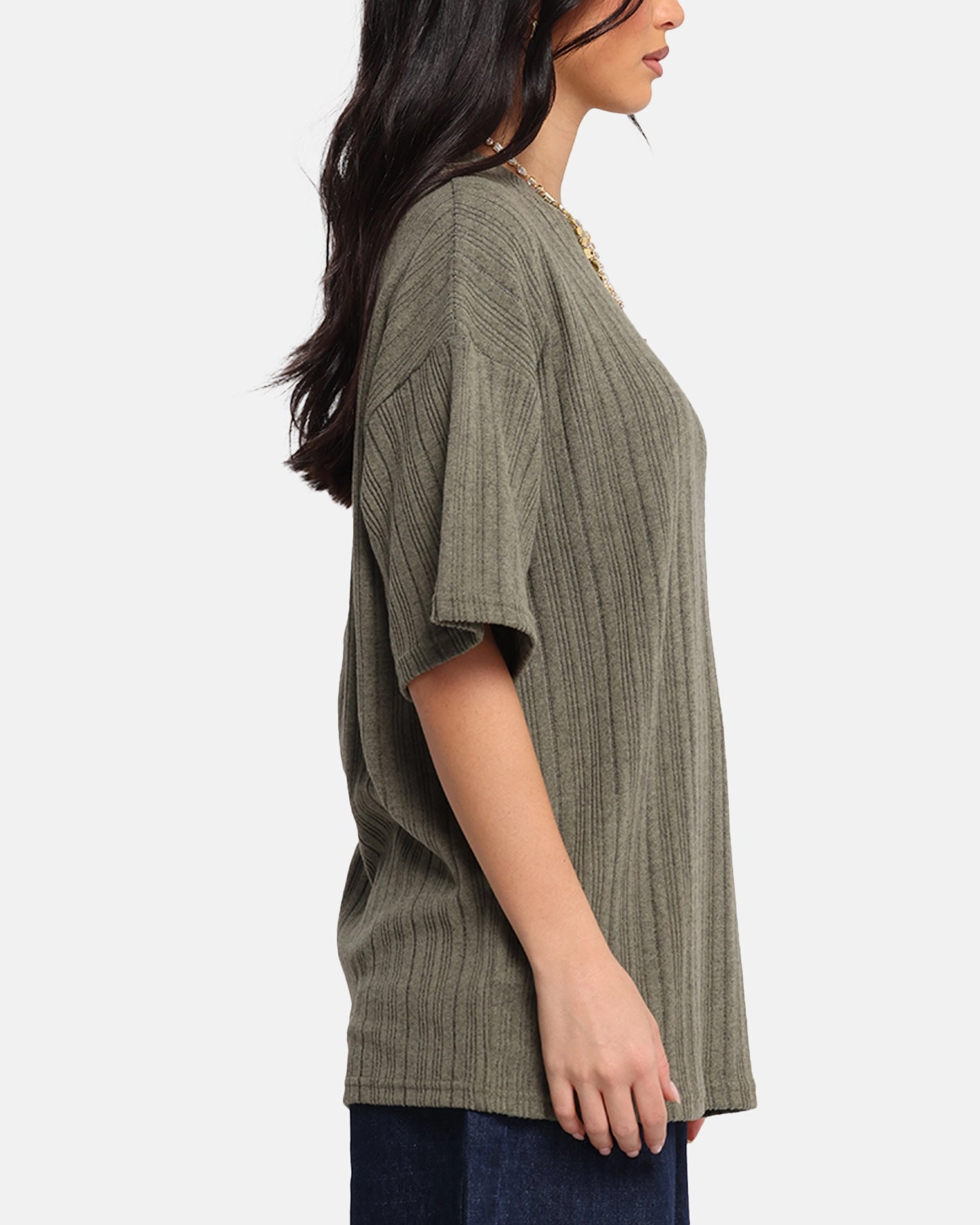 Casual Layer Look LowImpactDye XXIII Rib Knit T-Shirt Olive Marle