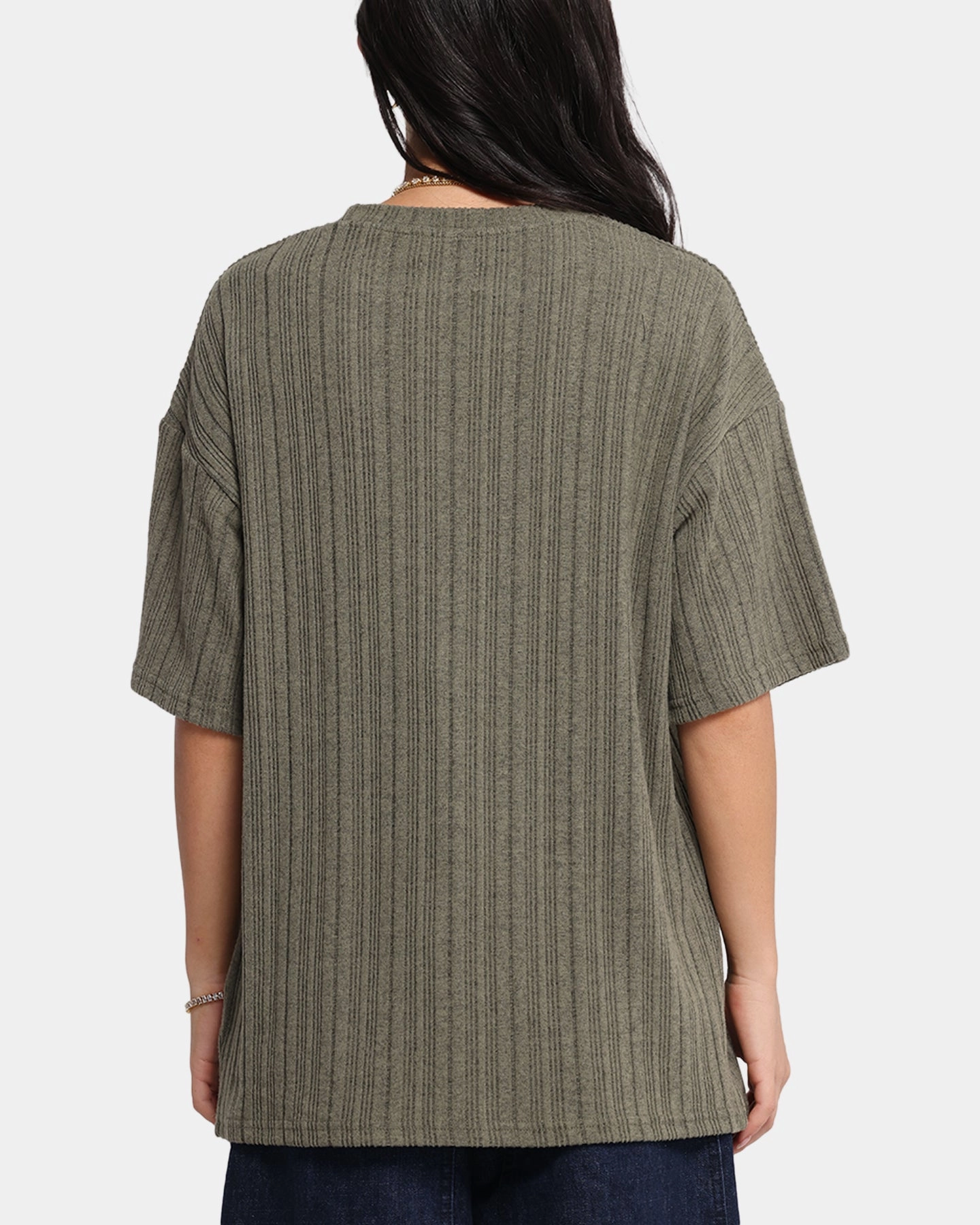 XXIII Rib Knit T-Shirt Olive Marle Heather Texture Finish
