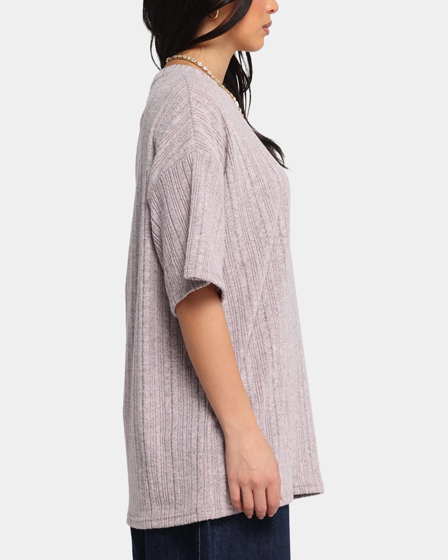 XXIII Rib Knit T-Shirt Pink Marle Breathable Yarn Composition Floral Print