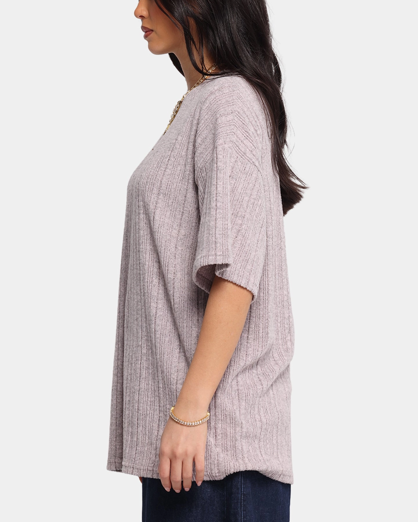 XXIII Rib Knit T-Shirt Pink Marle Taped Neckline