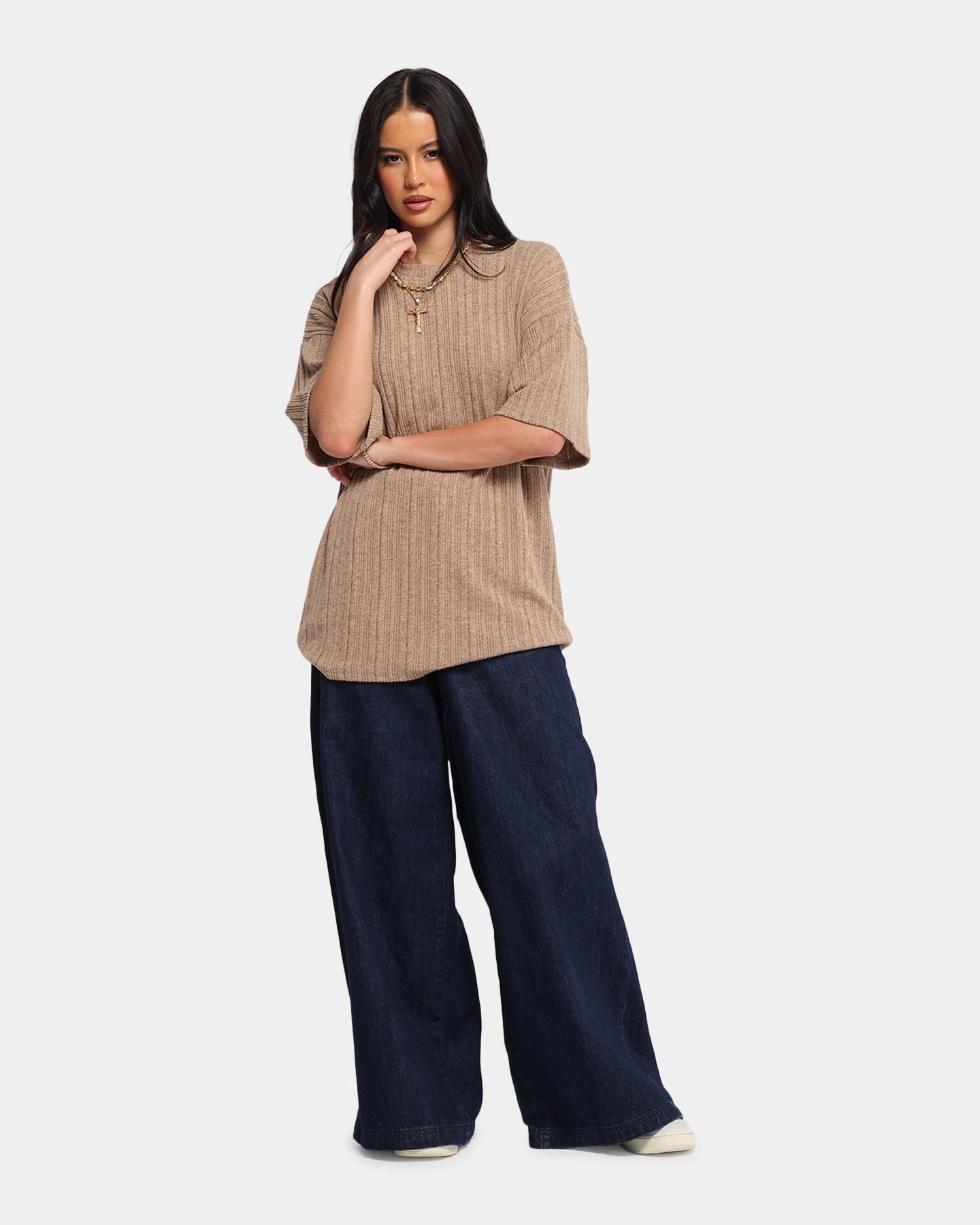 XXIII Rib Knit T-Shirt Tan Marle Sustainable Textile Stylish Outfit