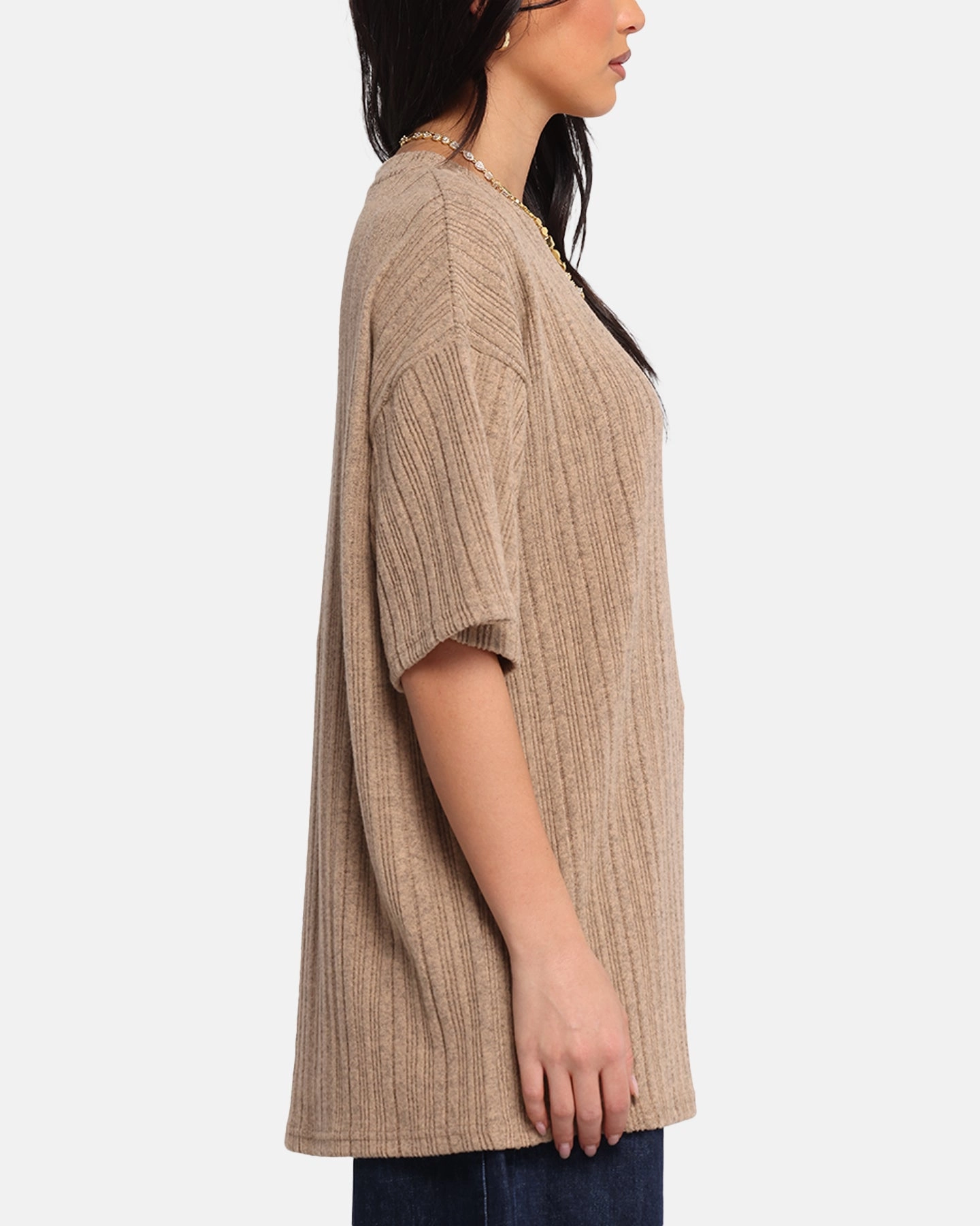 Soft Fabric Perfect for Vacation XXIII Rib Knit T-Shirt Tan Marle