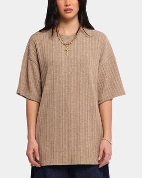 XXIII Rib Knit T-Shirt Tan Marle Durable Knitwear