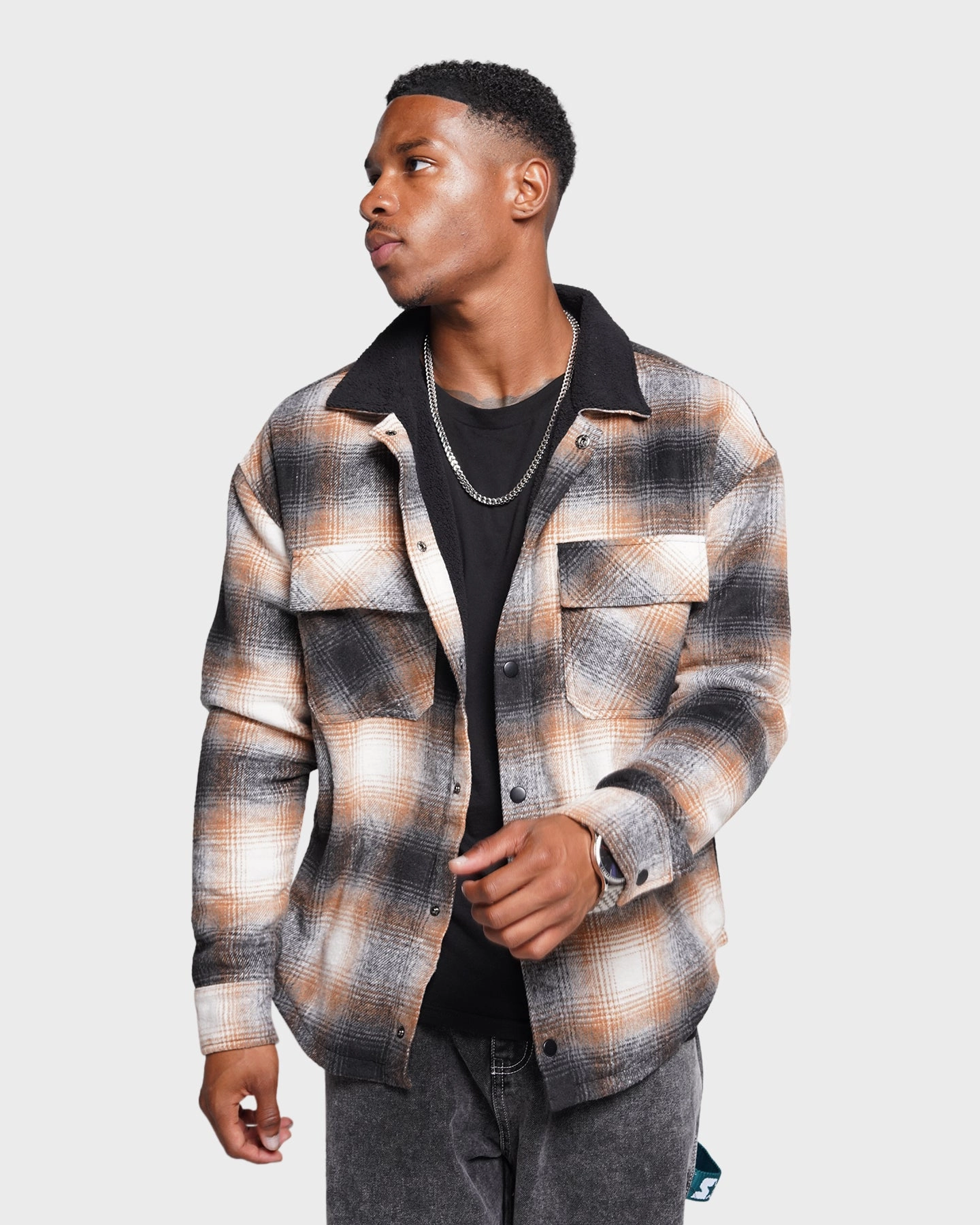 XXIII Sherpa Flannel Jacket Tan/Black Powder Mirror