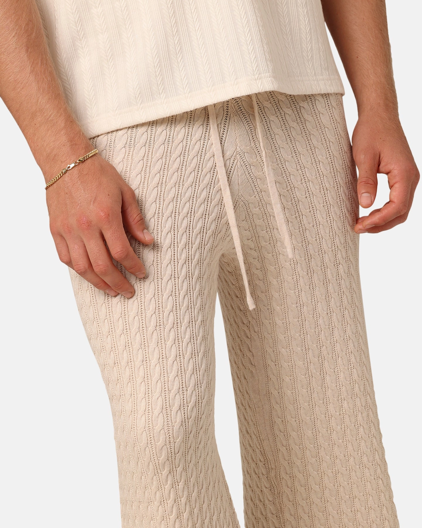 XXIII Slouch Wide Leg Knit Pants Cream Functional Fit Perfect Shape