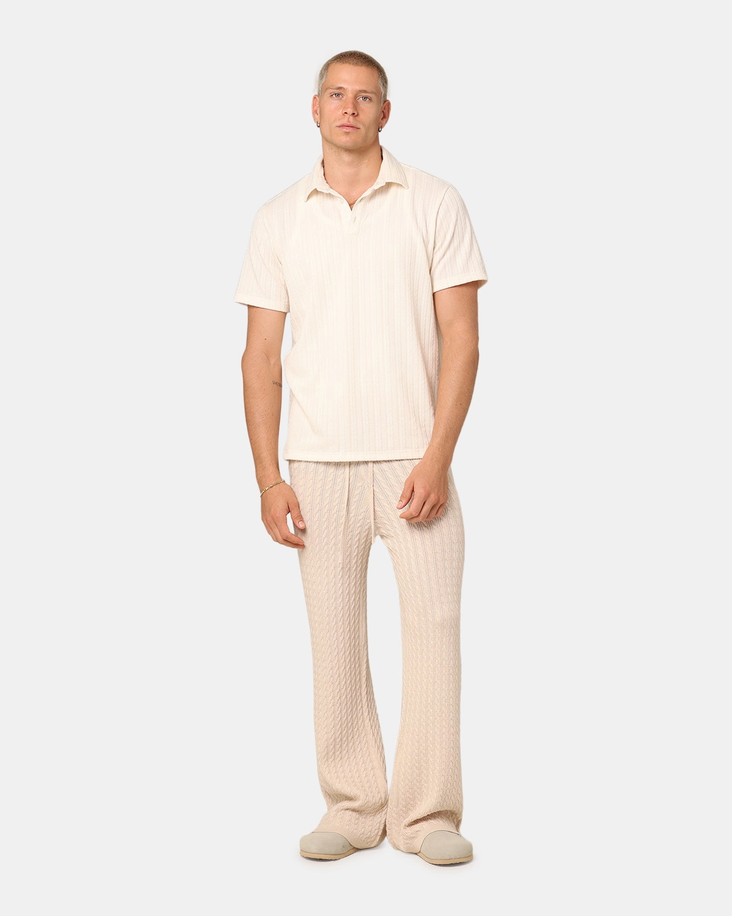 XXIII Slouch Wide Leg Knit Pants Cream Office Friendly Soft Brush Lining