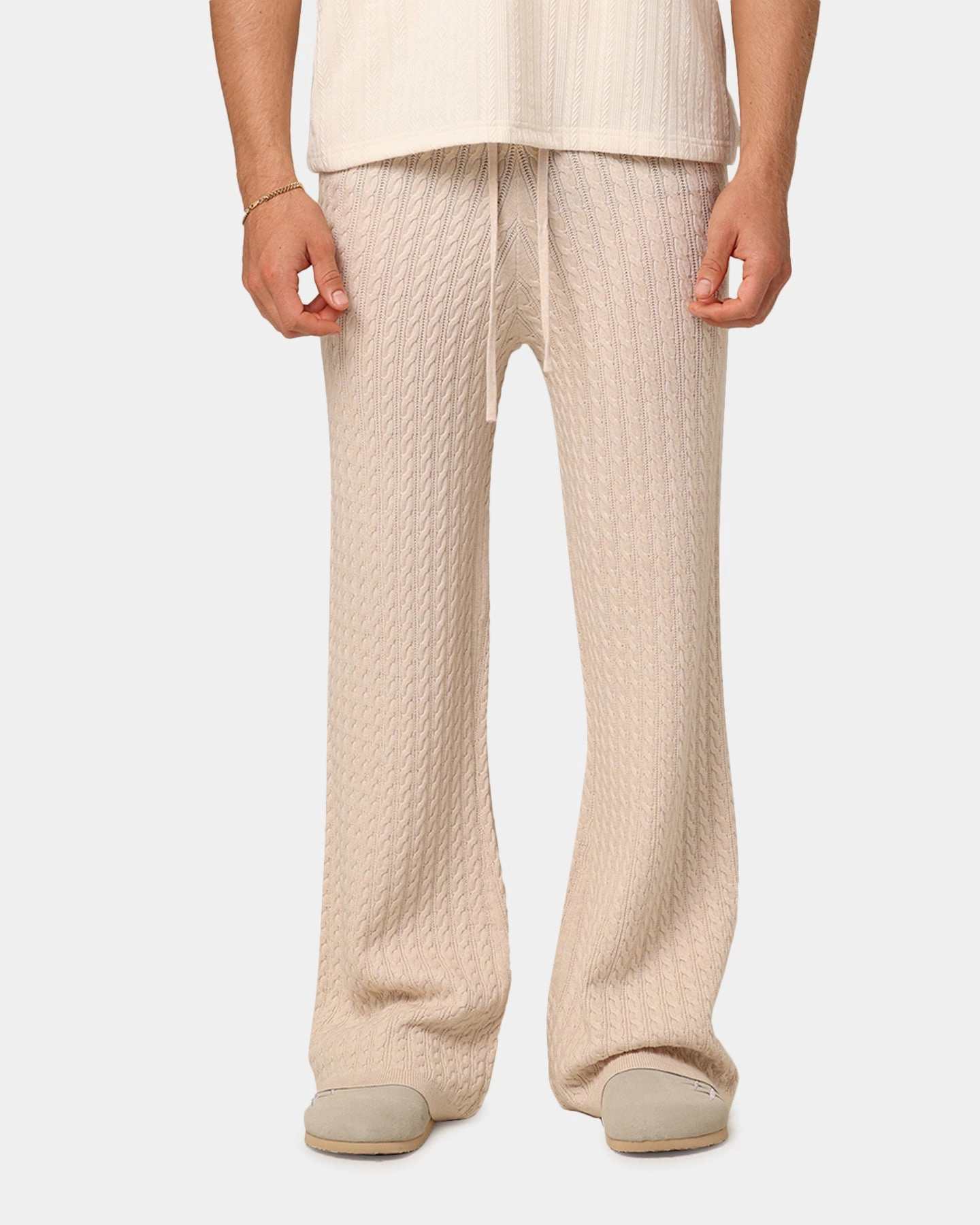 XXIII Slouch Wide Leg Knit Pants Cream Comfort Style Comfortable Stretch