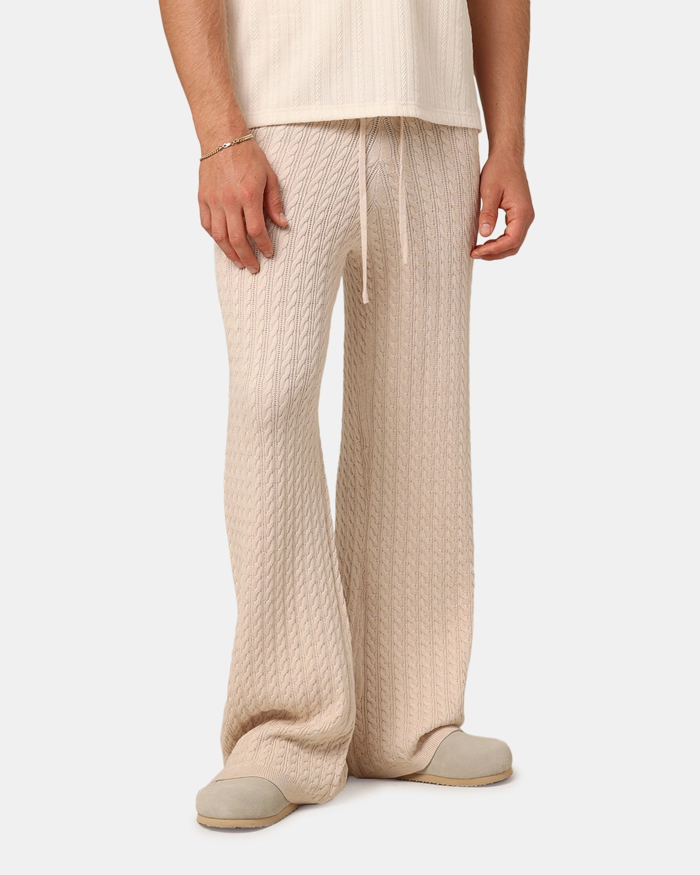 Soft Texture XXIII Slouch Wide Leg Knit Pants Cream