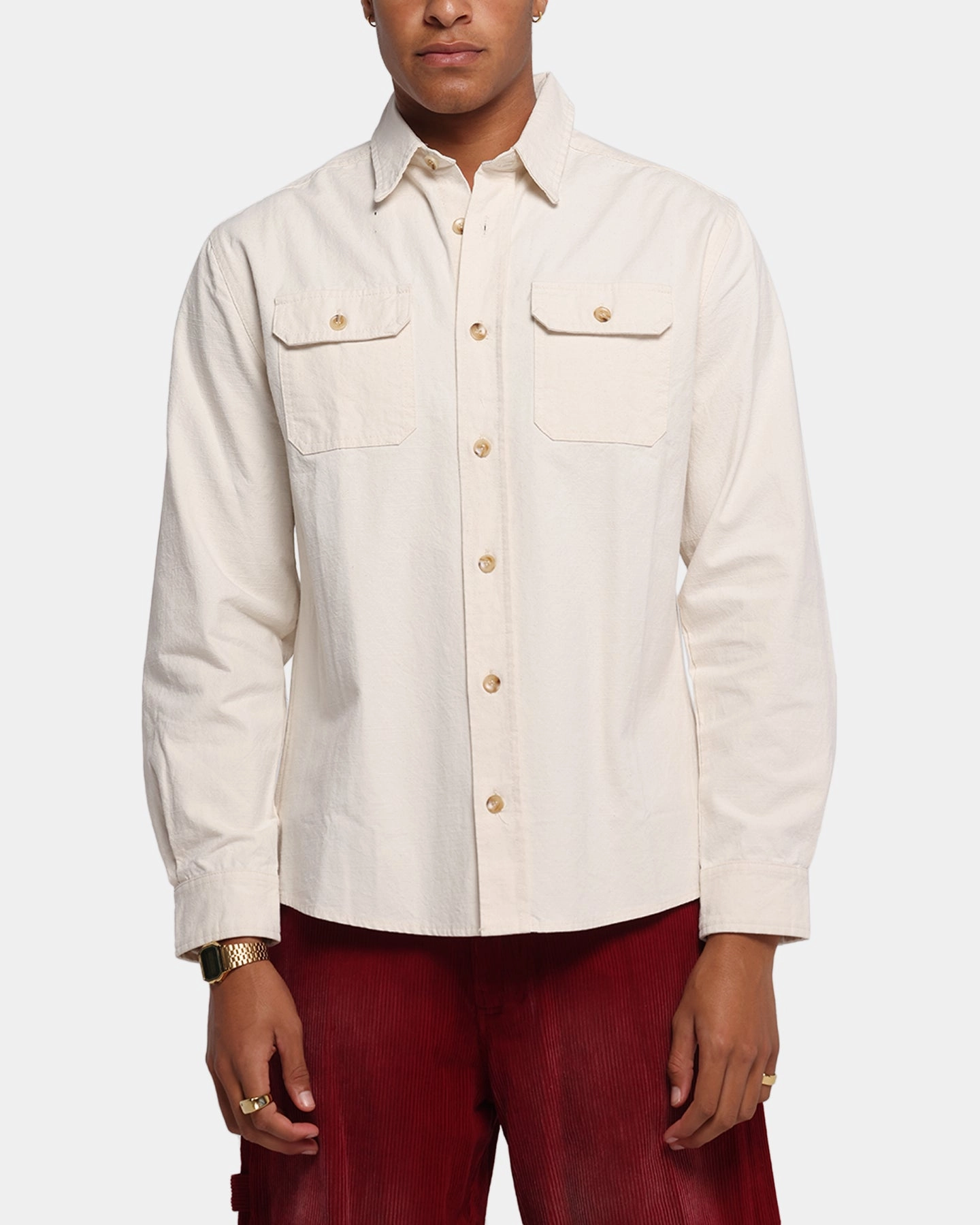 Minimalist Closure Smooth Zipper Design XXIII Slub Overshirt Natural
