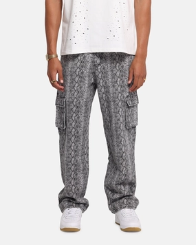 Comfy Wardrobe High Durability Stitching XXIII Snake Skin Cargo Pants Black Snake Print