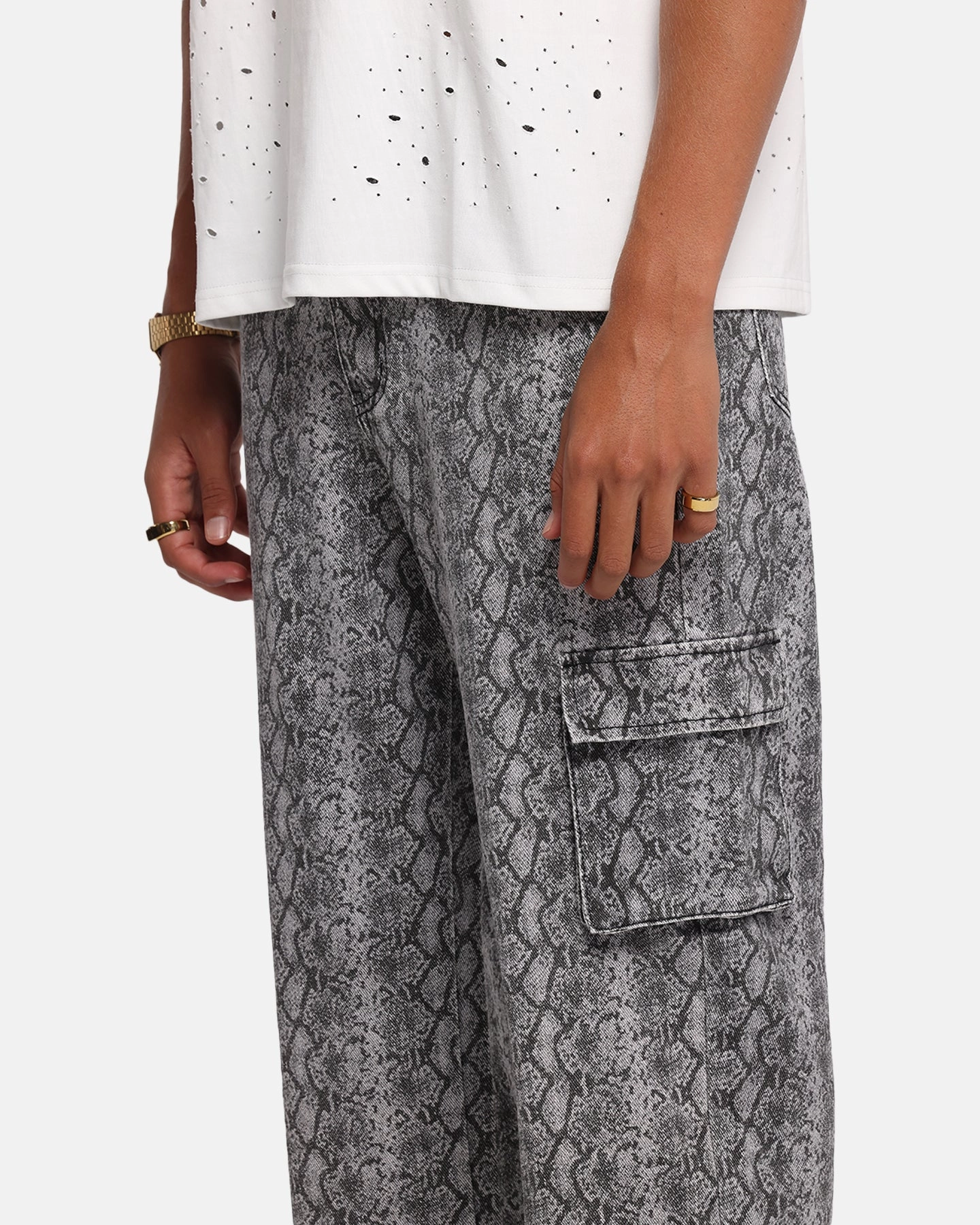 Polished Look Tall Length XXIII Snake Skin Cargo Pants Black Snake Print