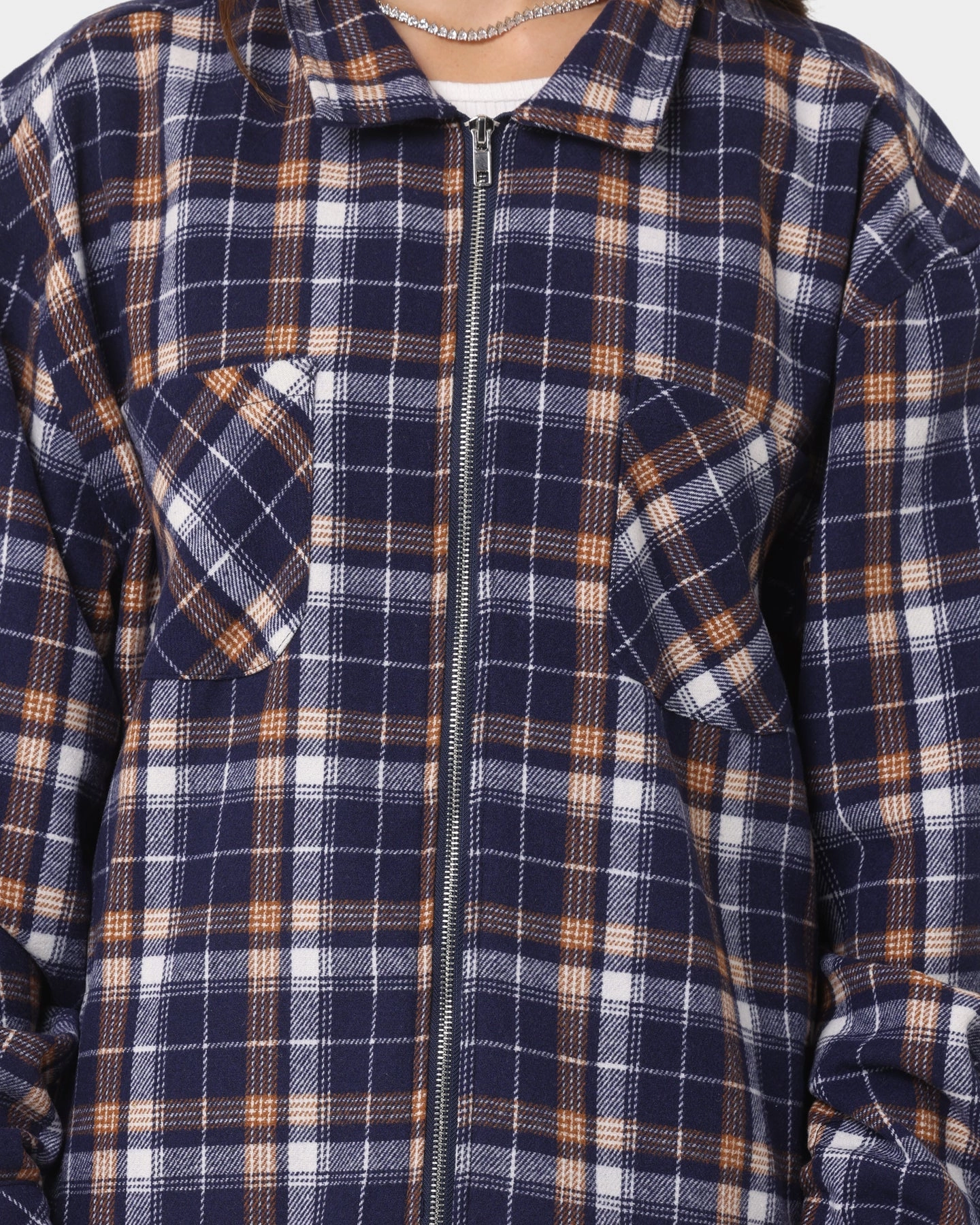 XXIII Soren Plaid Bomber Jacket Blue Lightweight Padding Casual Warmth