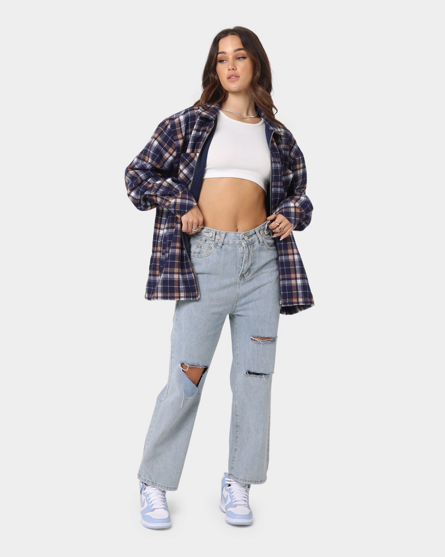 Grid Fleece Lining XXIII Soren Plaid Bomber Jacket Blue