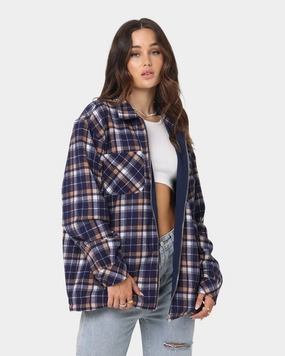 XXIII Soren Plaid Bomber Jacket Blue warm material