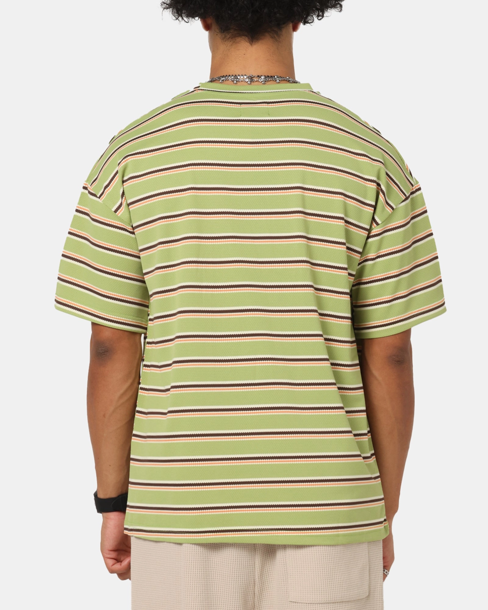 XXIII Standard Stripe T-Shirt Green/Orange Casual Comfort Top Multi Purpose Wear