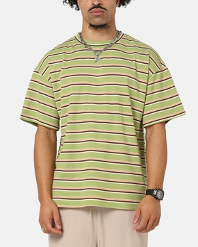 Durable Ribbed Hem XXIII Standard Stripe T-Shirt Green/Orange