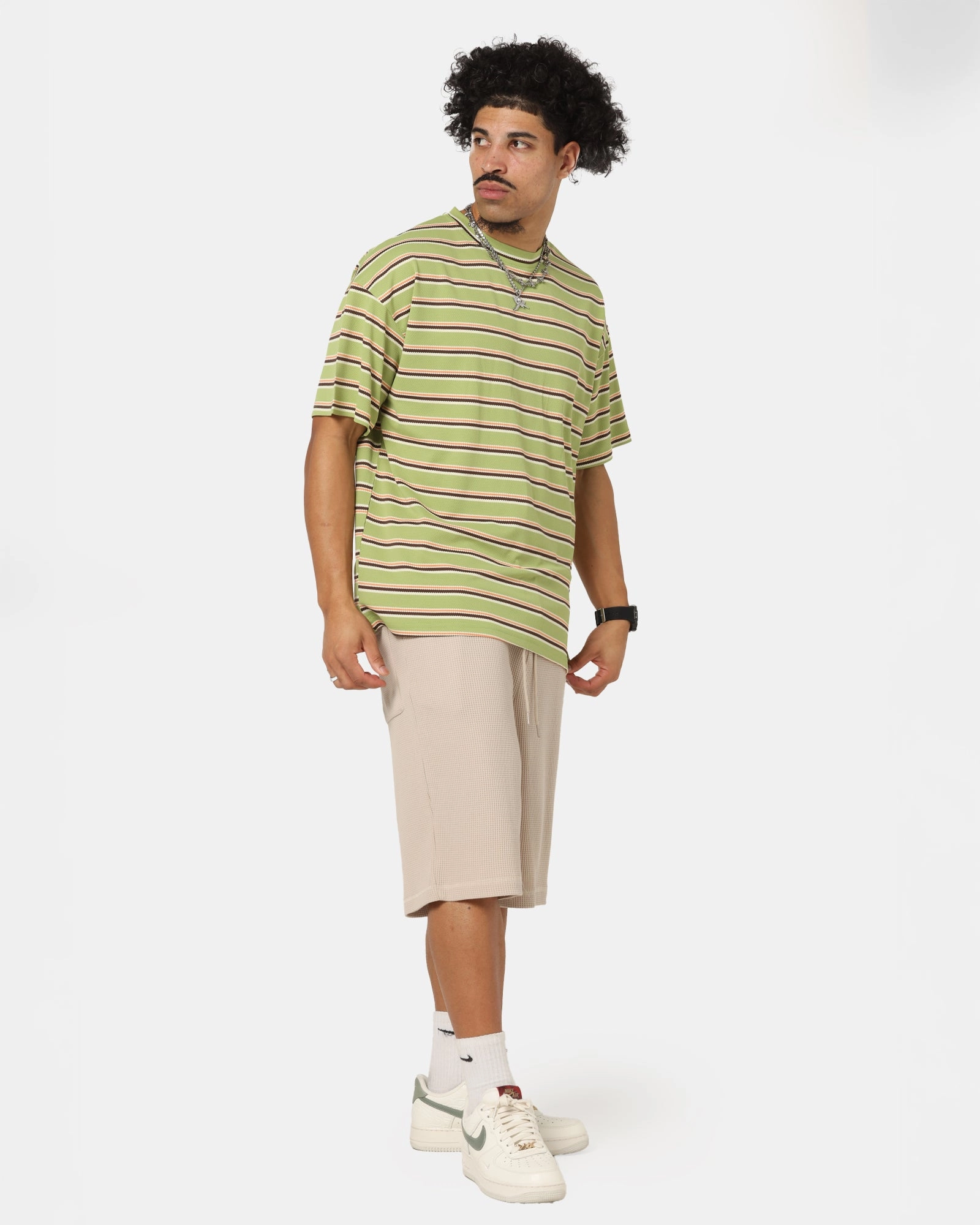 XXIII Standard Stripe T-Shirt Green/Orange Office Attire Sun Protection