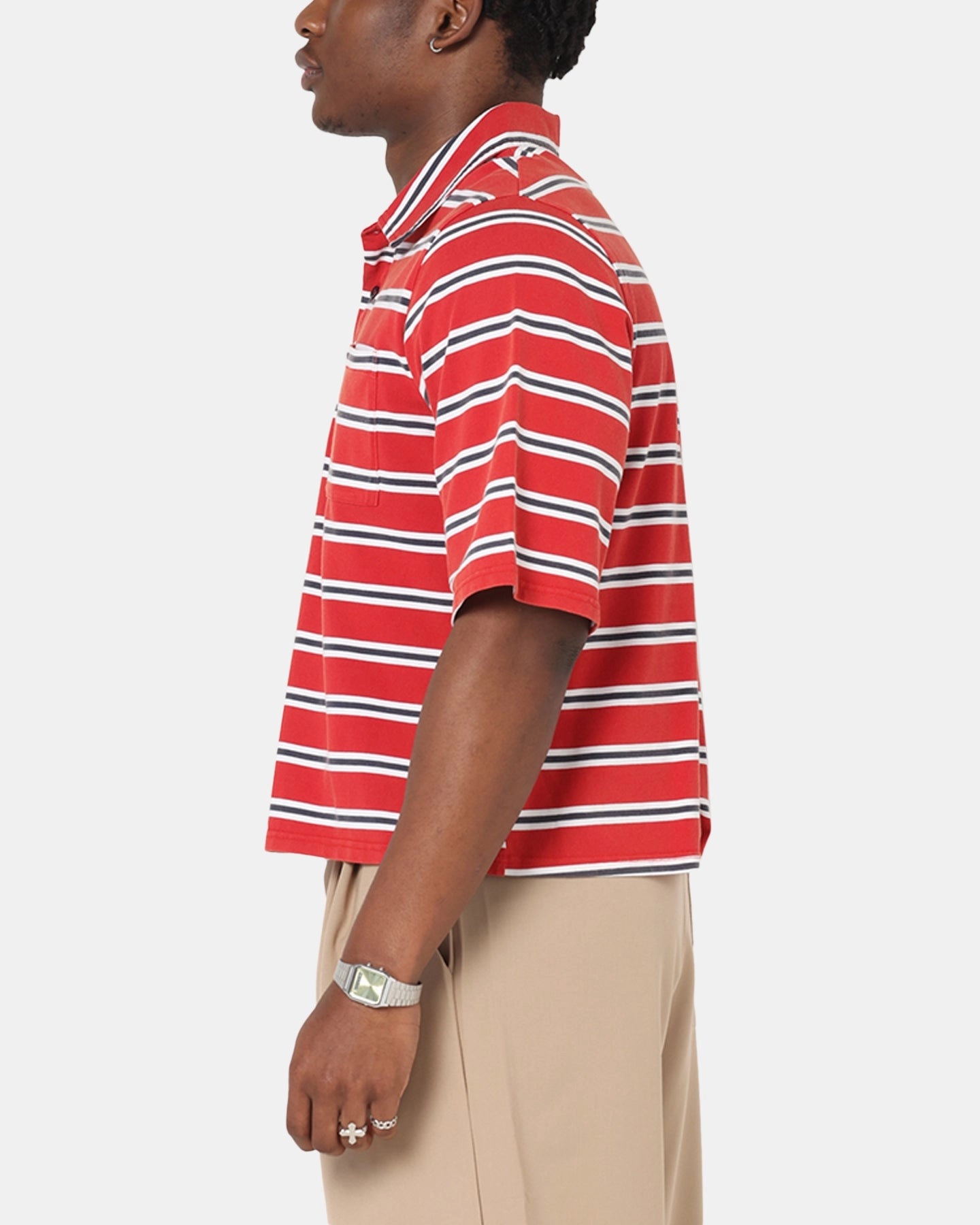 Snap Button Closure XXIII Striped Polo T-Shirt Red Stripe