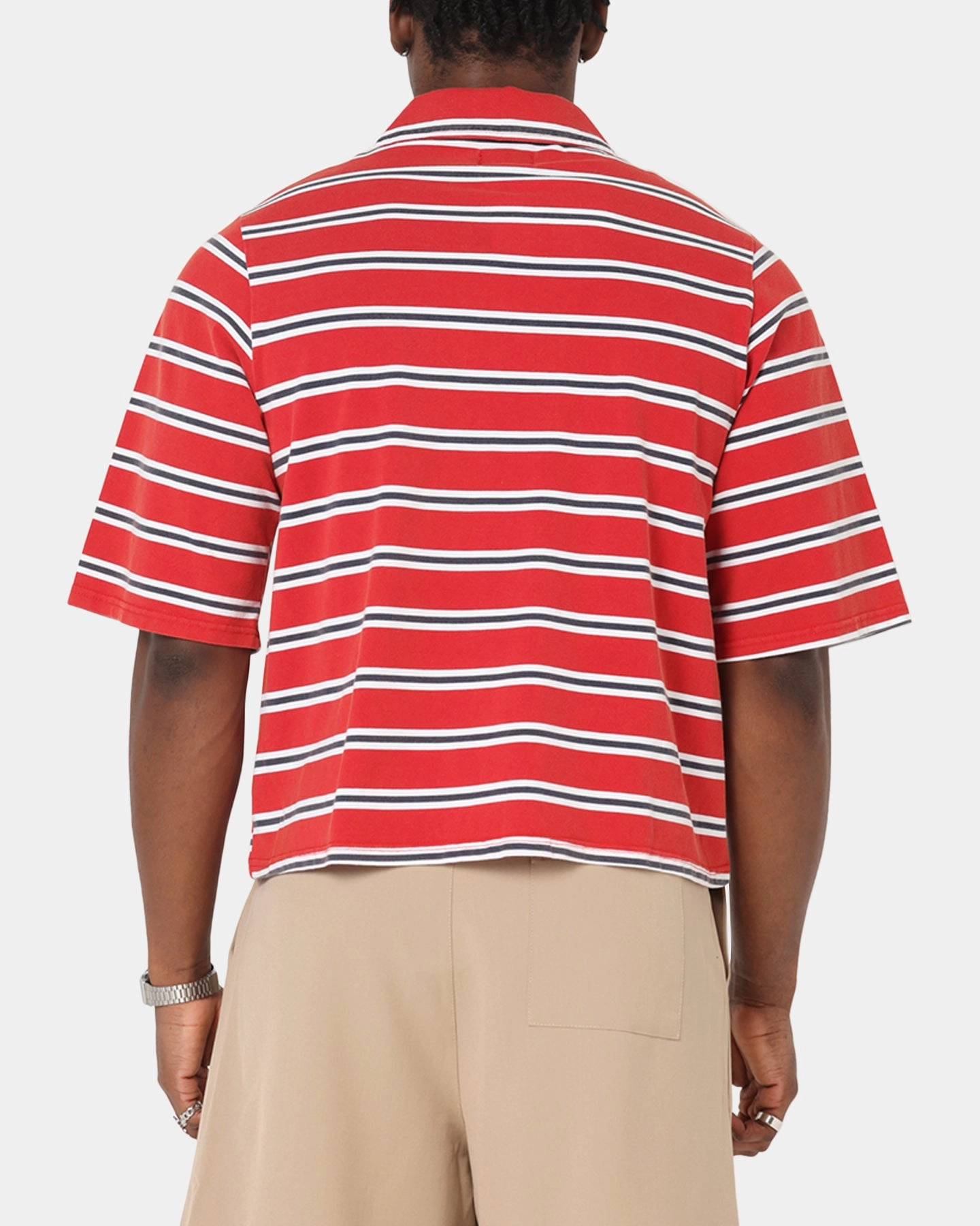 XXIII Striped Polo T-Shirt Red Stripe Flexible Ribbed Collar