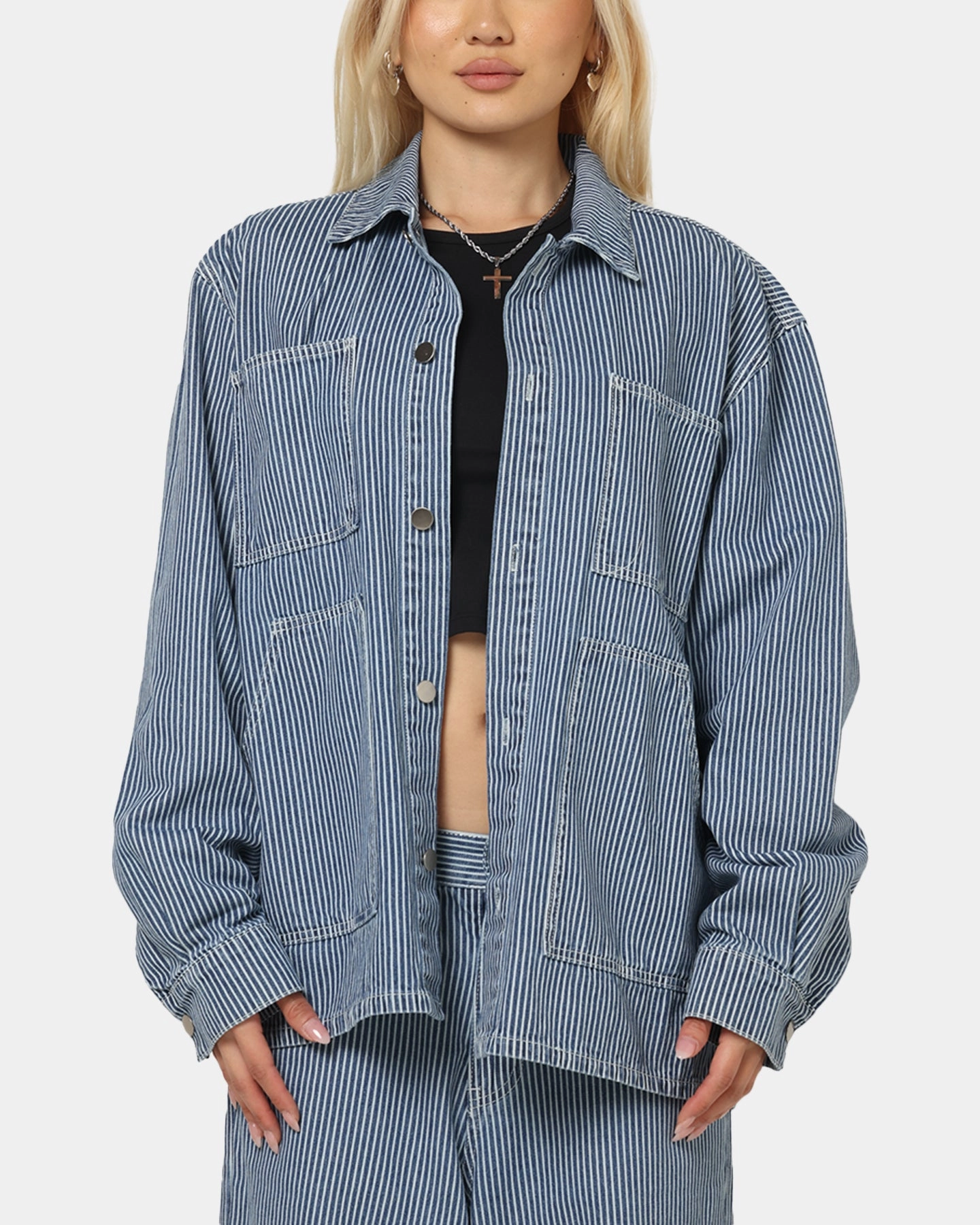 Tolerance middle aged people XXIII Striped Work Jacket Navy Stripe