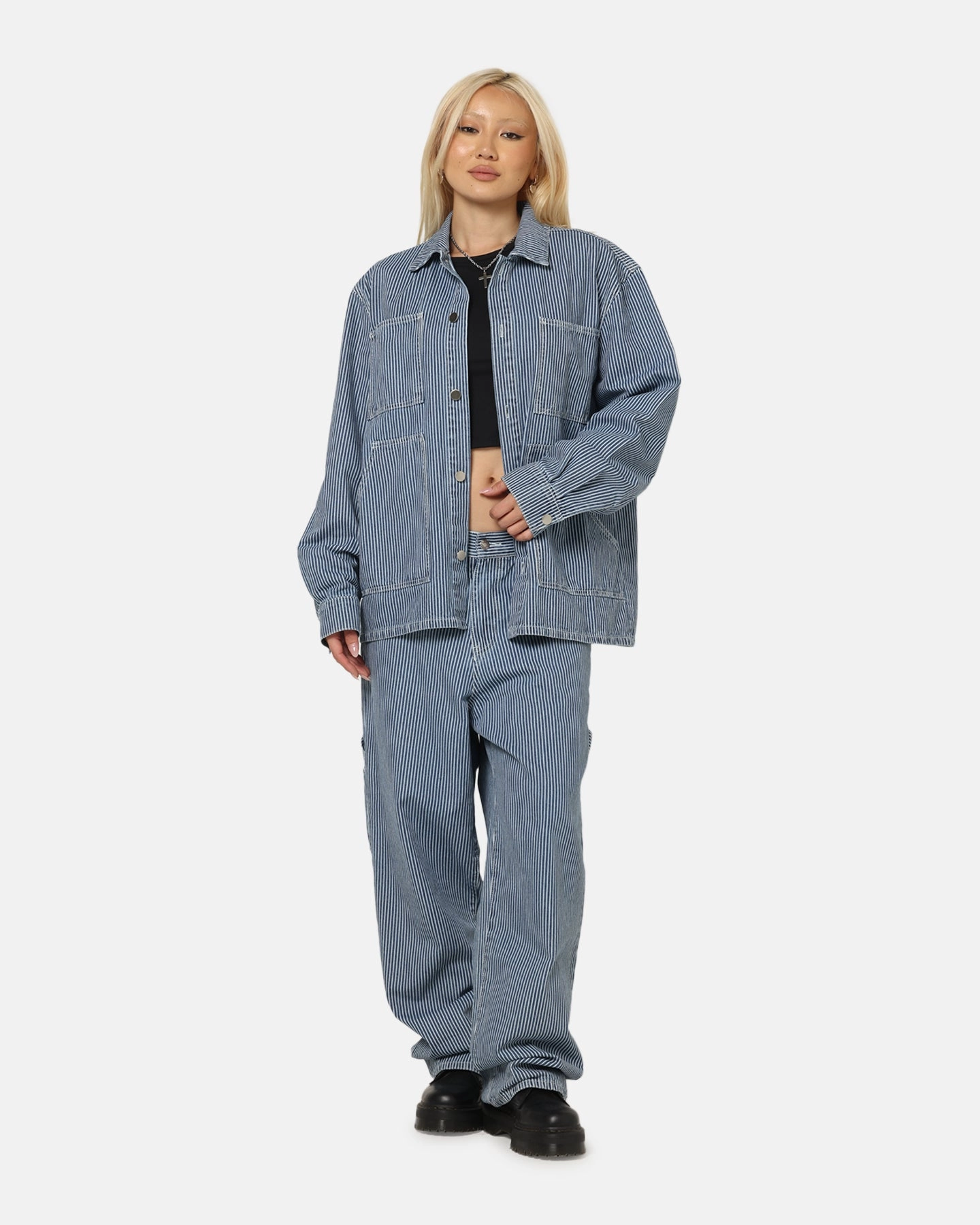 XXIII Striped Work Jacket Navy Stripe Promulgate MultiPocket Design