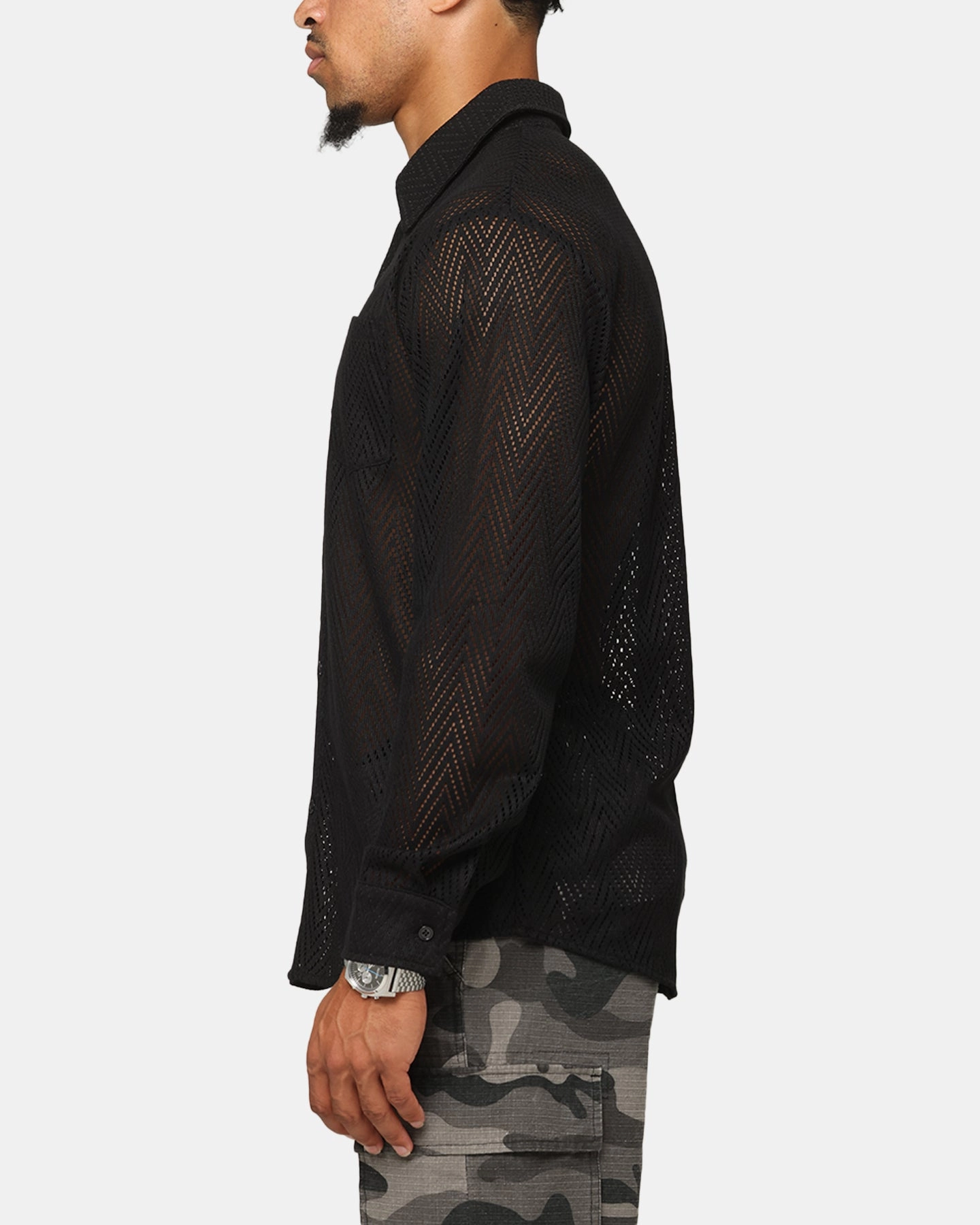 XXIII Terrace Knit Long Sleeve Button Up Shirt Black Sophisticated Look