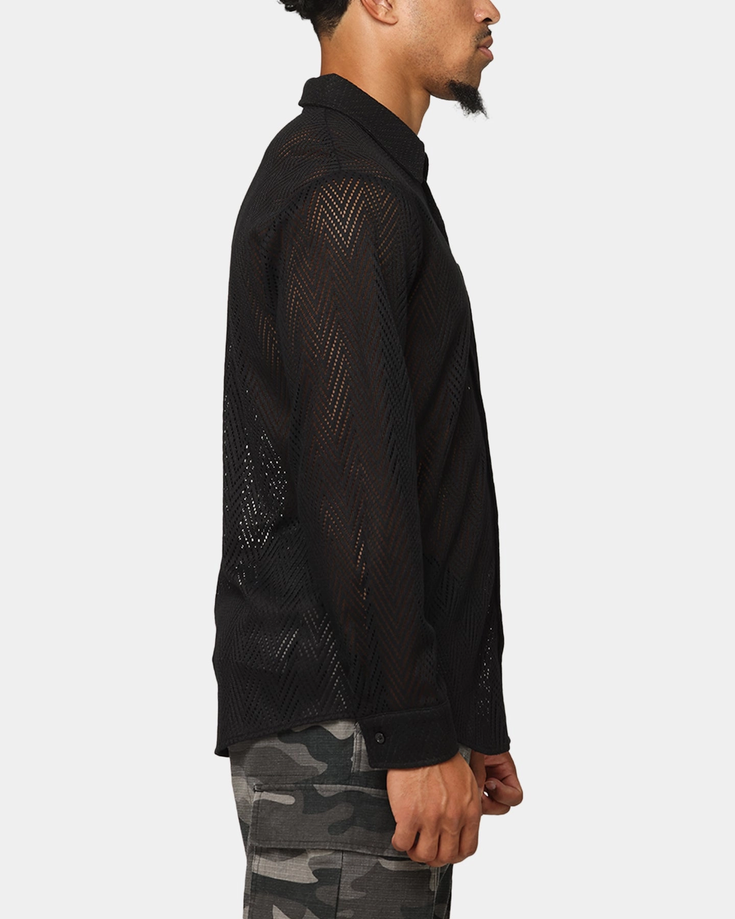 Sports Ready XXIII Terrace Knit Long Sleeve Button Up Shirt Black
