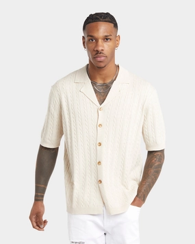 XXIII Terry Knit Button Up Shirt Tan Smooth Seam Finish Handcrafted Detail