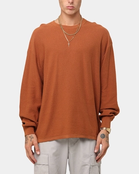 XXIII Textured Long Sleeve T-Shirt Rust Fashionable Ease