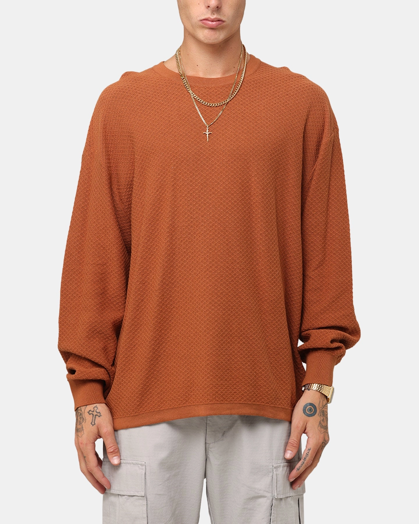 XXIII Textured Long Sleeve T-Shirt Rust Fashionable Ease