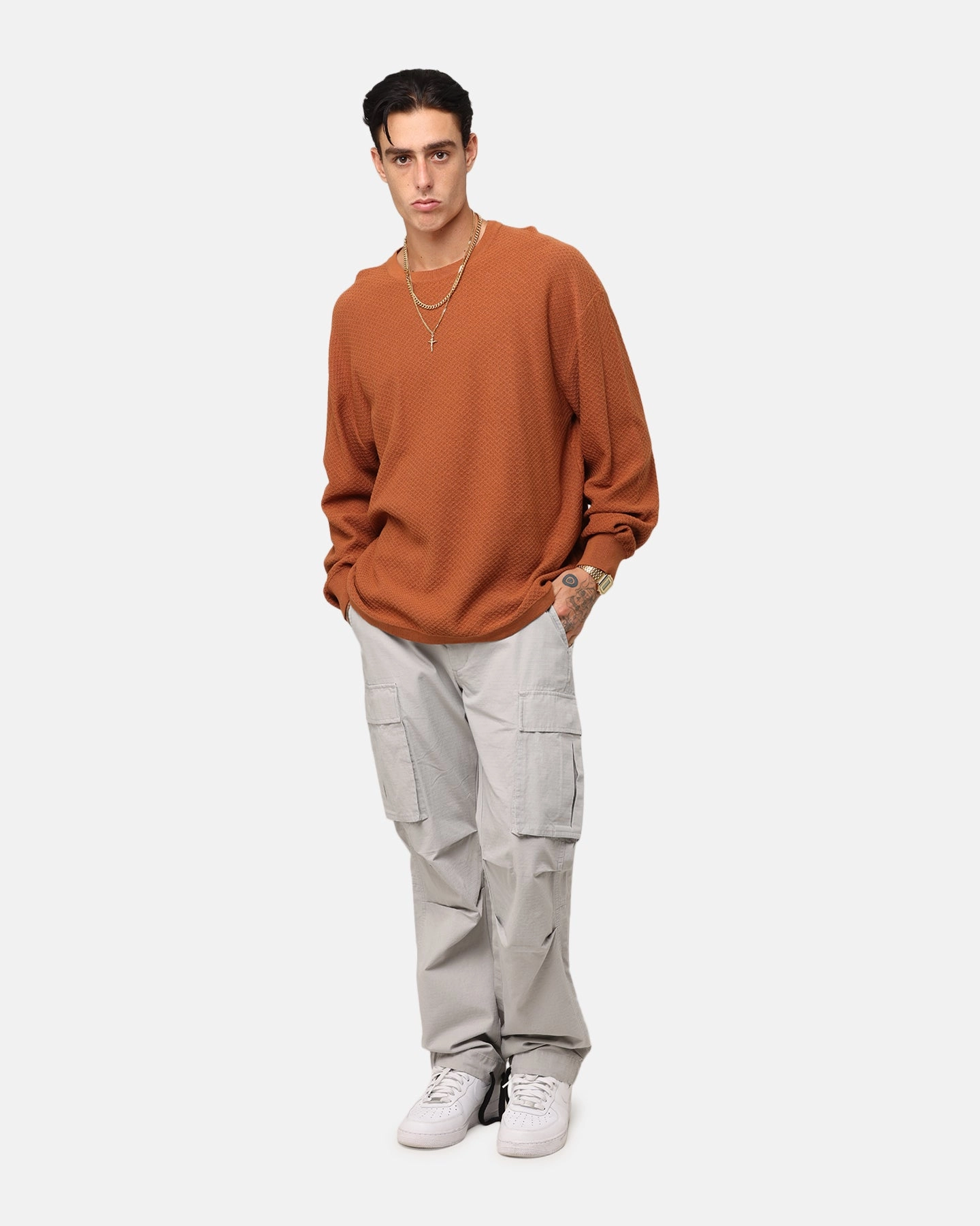 XXIII Textured Long Sleeve T-Shirt Rust DropShoulderDesign
