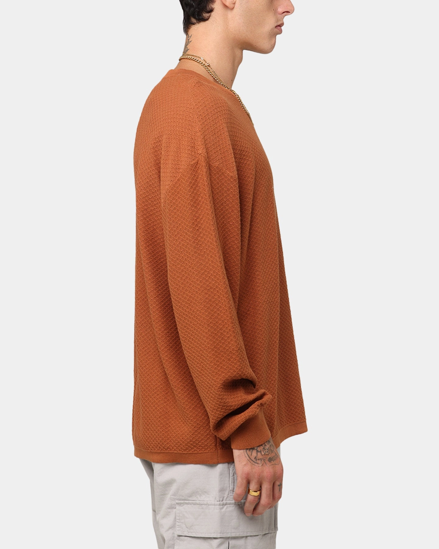 XXIII Textured Long Sleeve T-Shirt Rust Eco Certified Fiber