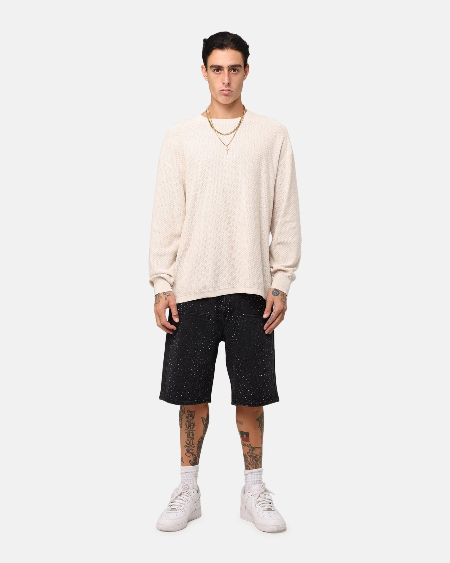 School spirit Multi Panel Design XXIII Textured Long Sleeve T-Shirt Sand
