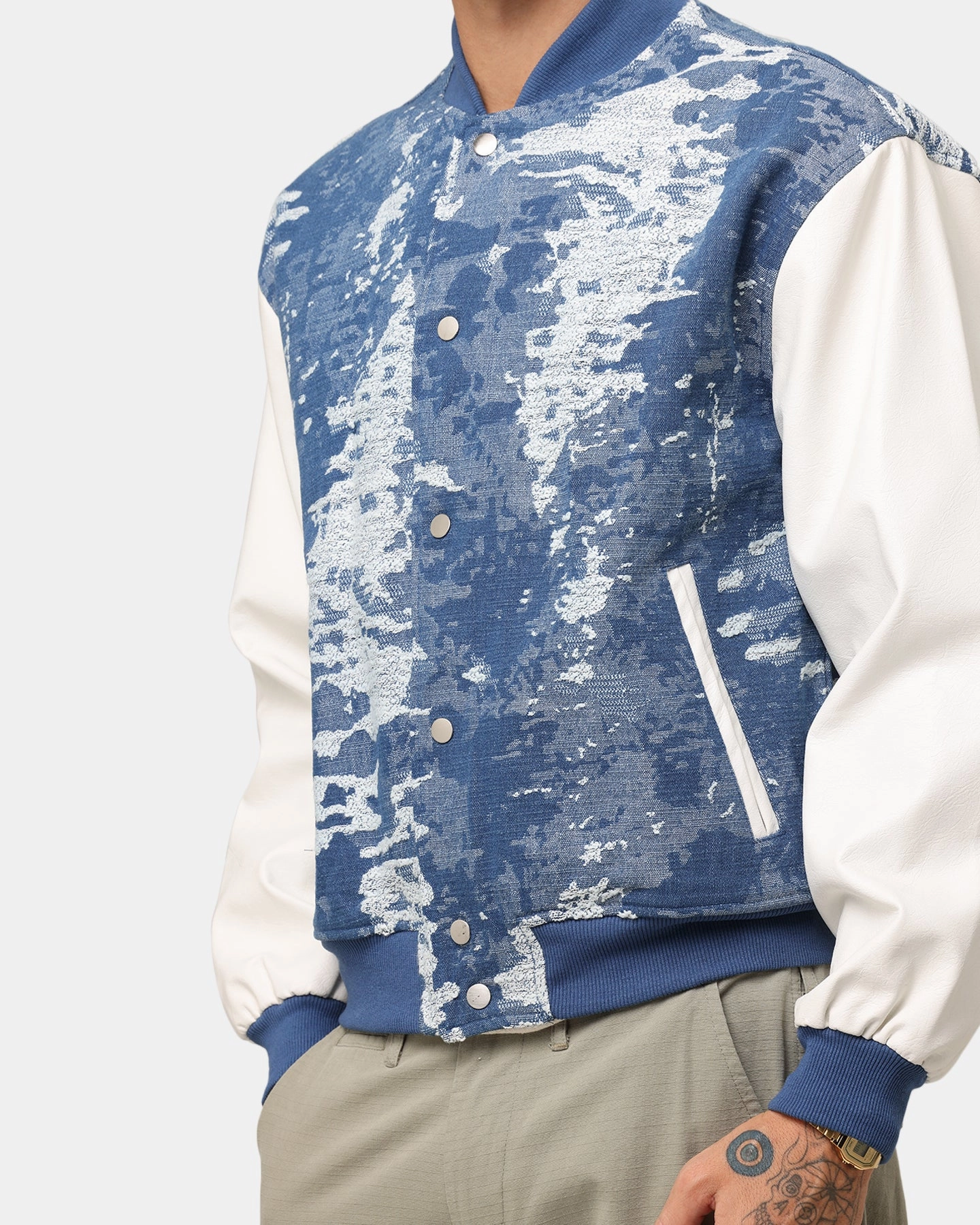 XXIII Textured Varsity Jacket Blue/White Layer Look
